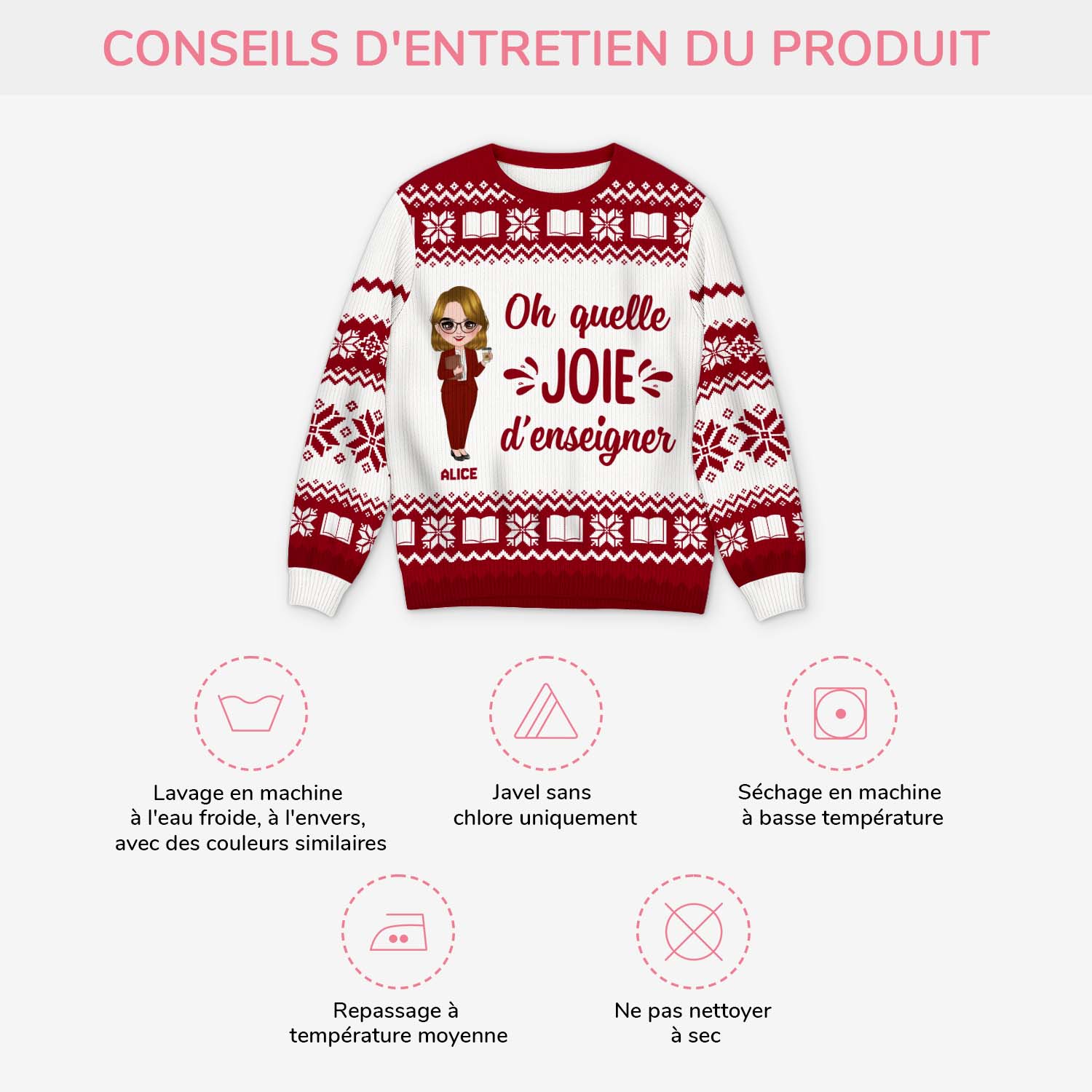6363WFR1 pull de noel moche personnalise pour professeur quelle joie d_enseigner 6363wklnt_4