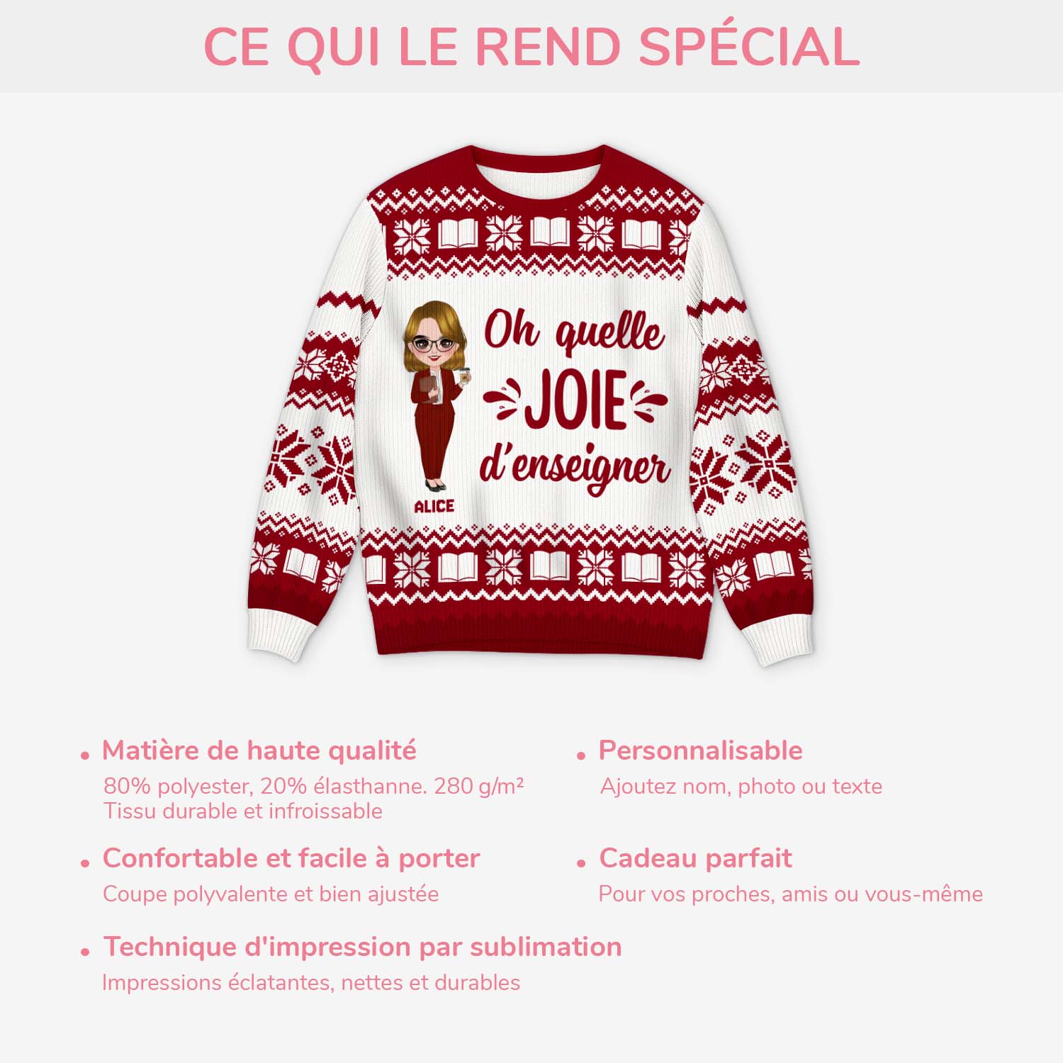 6363WFR1 pull de noel moche personnalise pour professeur quelle joie d_enseigner 6363wklnt_5
