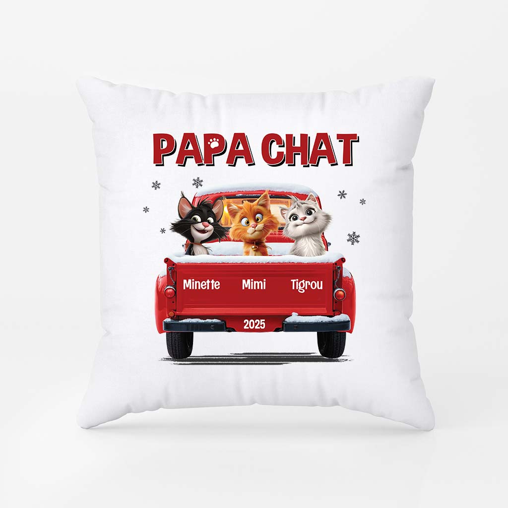 6368PFR1 coussin personnalise papa chat avec voiture 6368p8qad