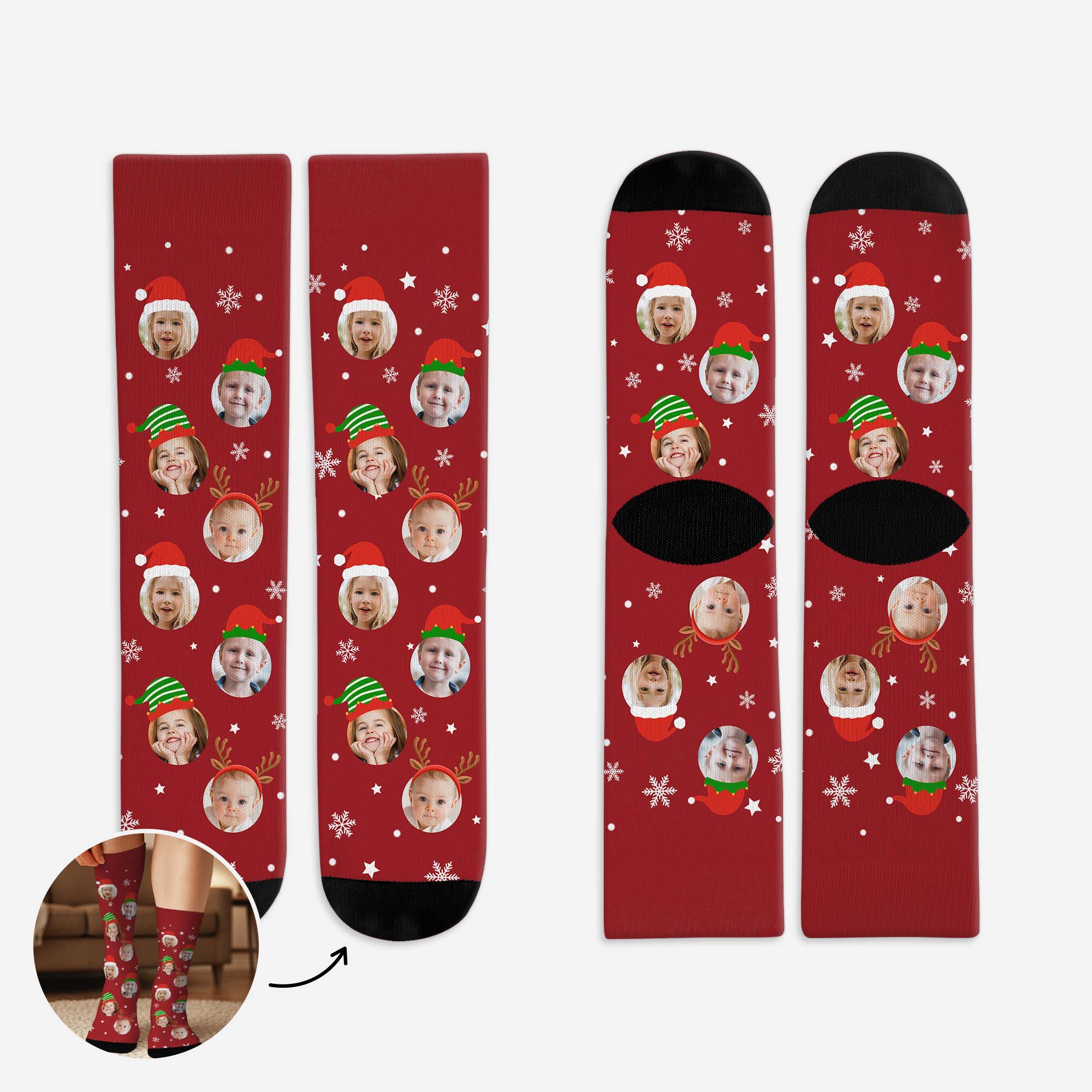6369JFR1 chaussettes personnalisees avec photo boule de noel famille 6369jkvai