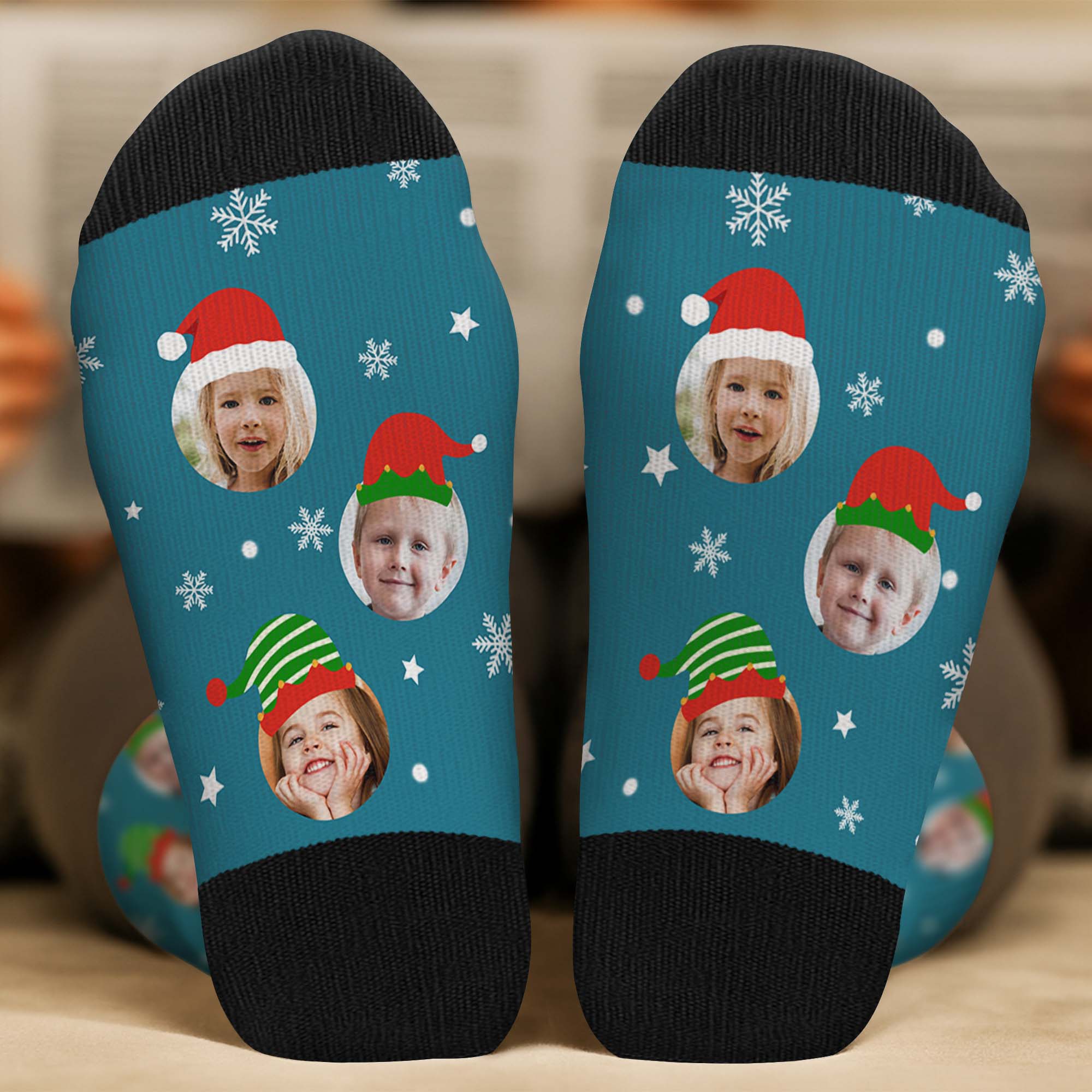 6369JFR2 chaussettes personnalisees avec photo boule de noel famille 6369jkvai