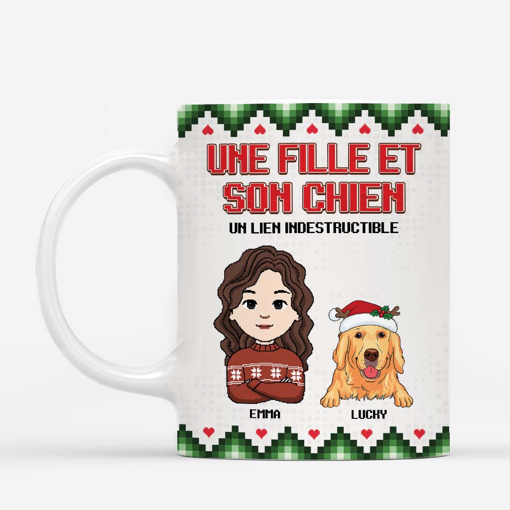 6384MFR1 mug noel personnalise lien entre une fille et son chien 6384mtzzc
