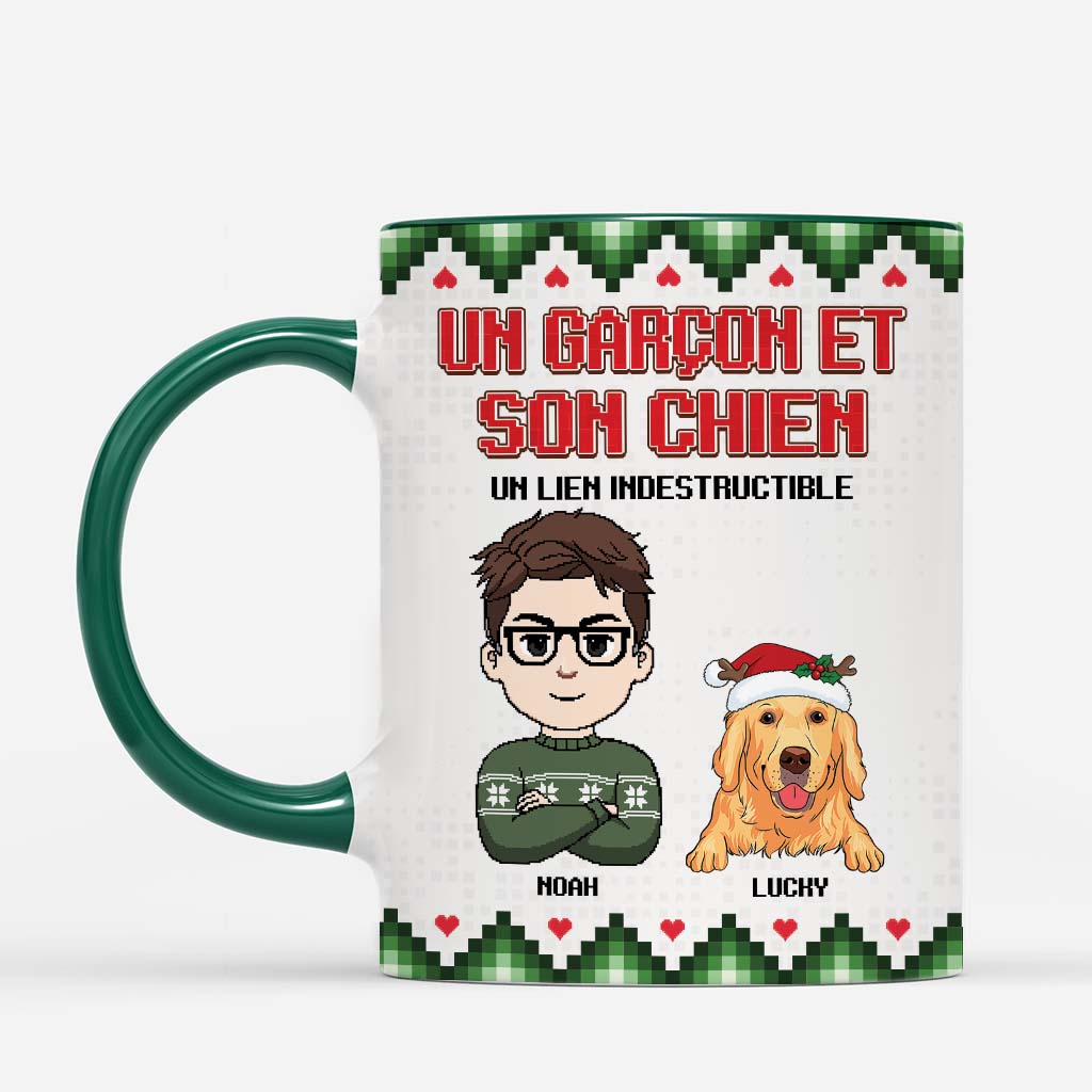 6384MFR2 mug noel personnalise lien entre une fille et son chien 6384mtzzc