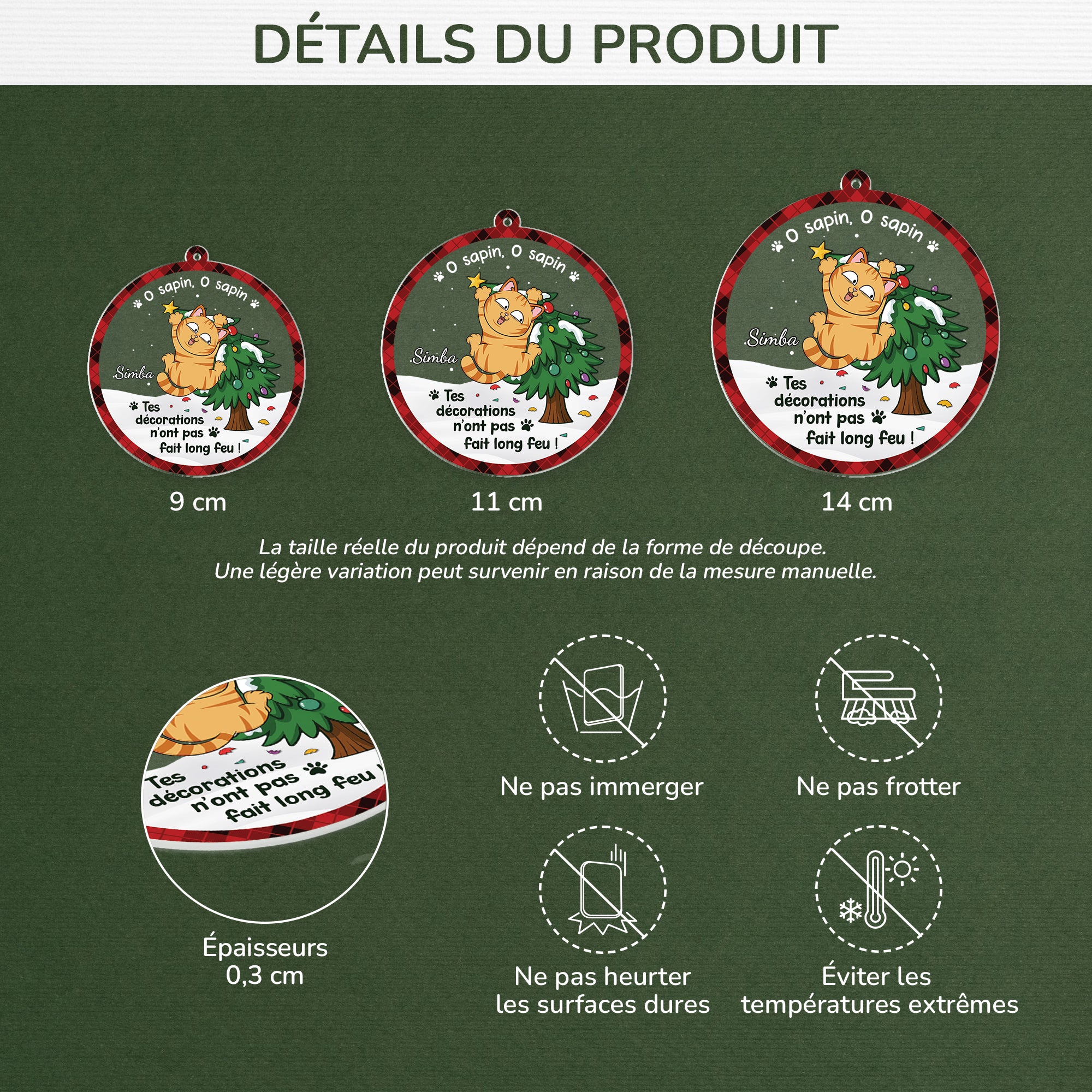 6388OFR3 ornement acrylique personnalise o sapin de noel avec chat 6388o8tnd