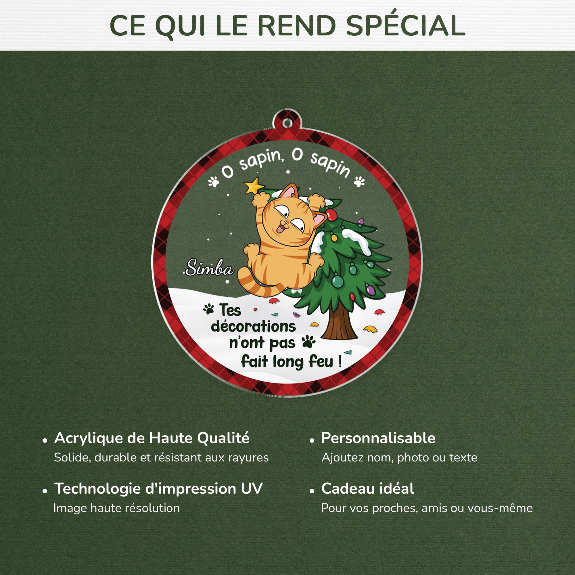 6388OFR4 ornement acrylique personnalise o sapin de noel avec chat 6388o8tnd