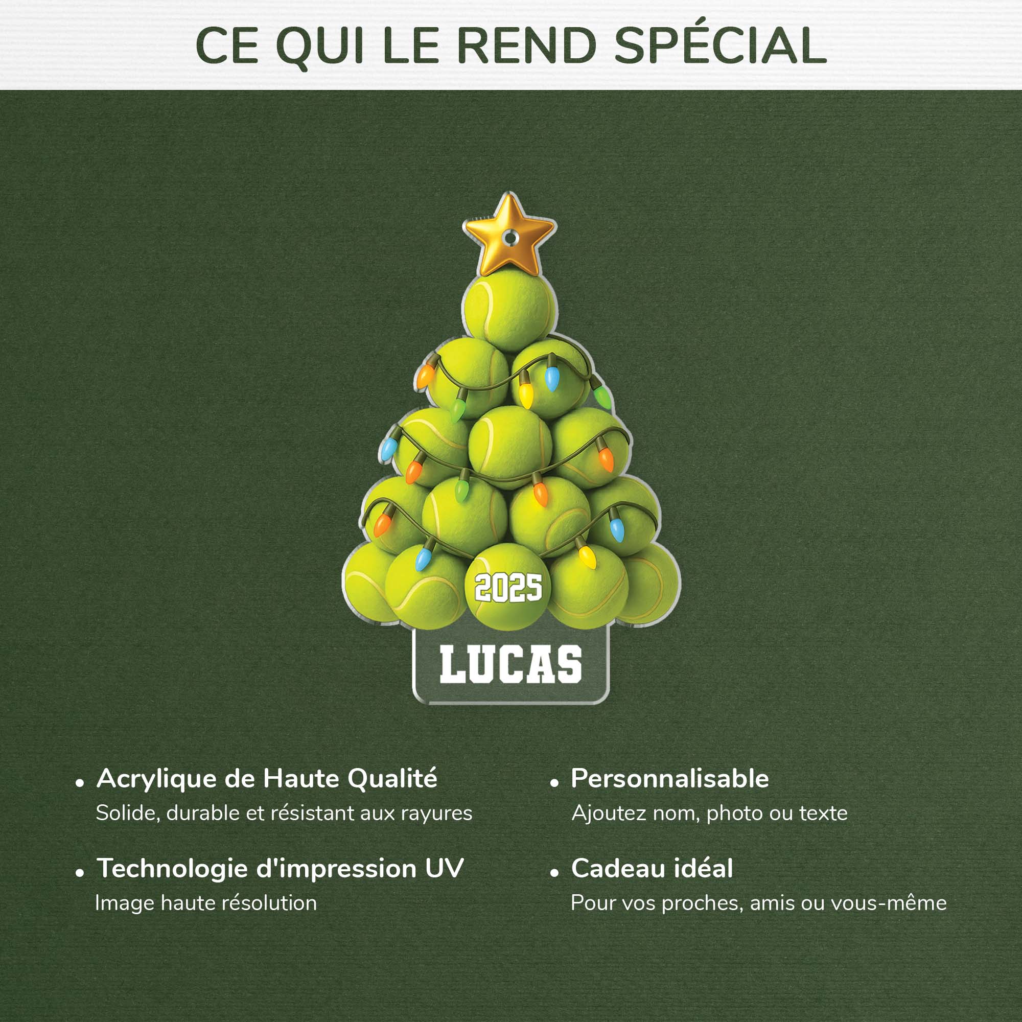 6394OFR4 effet dimpression 3d ornement acrylique personnalise pour femme et homme sapin noel en balles de tennis 6394okttb