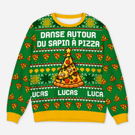 6402WFR1 pull de noel moche personnalise drole pour femme et homme sapin a pizza 6402wtvma