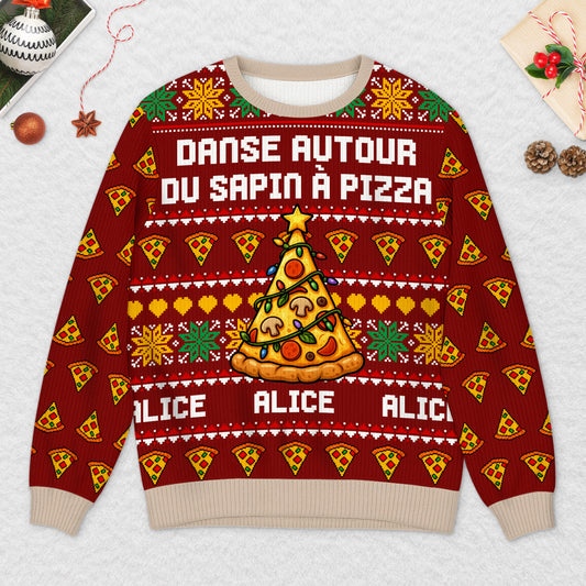 6402WFR2 pull de noel moche personnalise drole pour femme et homme sapin a pizza 6402wtvma