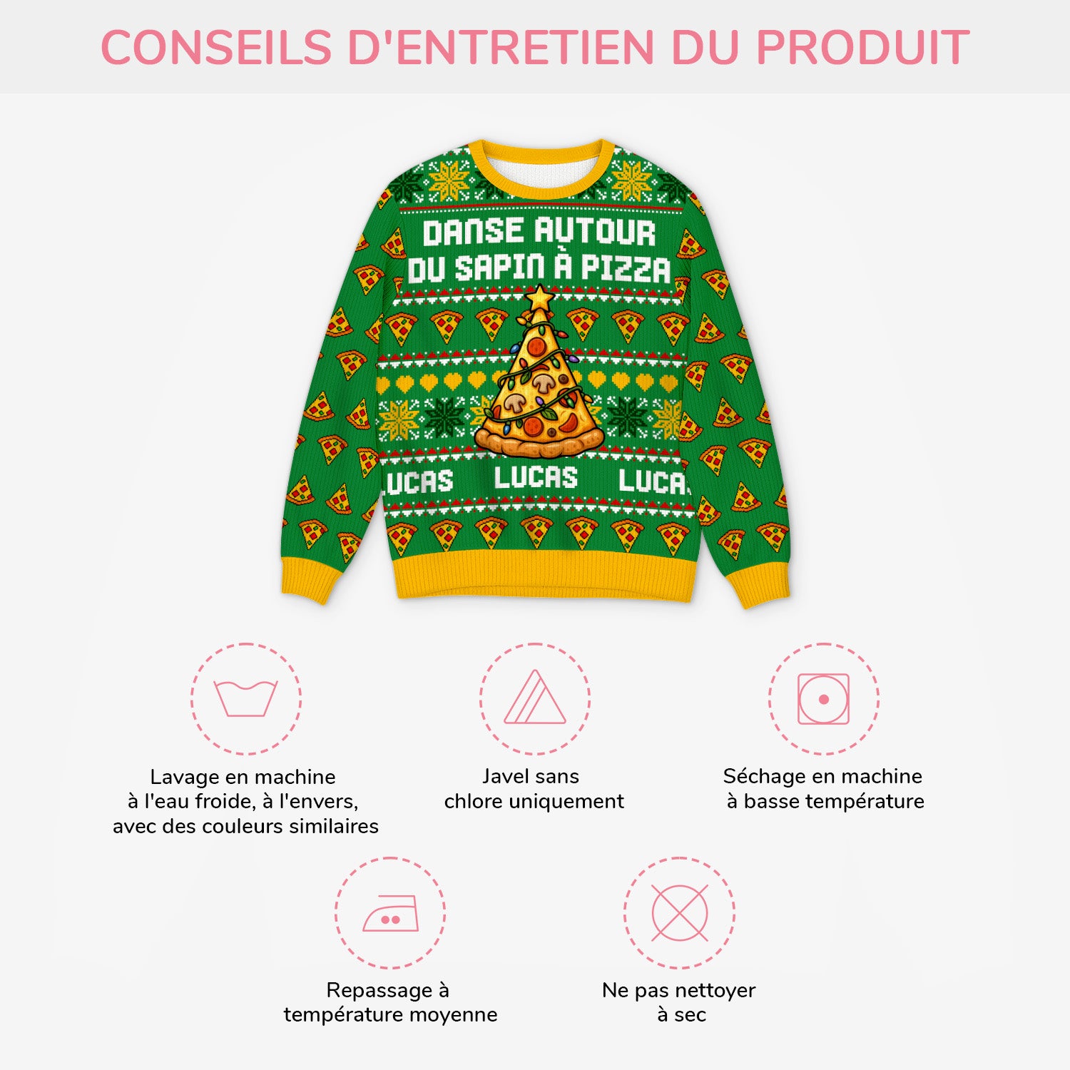 6402WFR4 pull de noel moche personnalise drole pour femme et homme sapin a pizza 6402wtvma