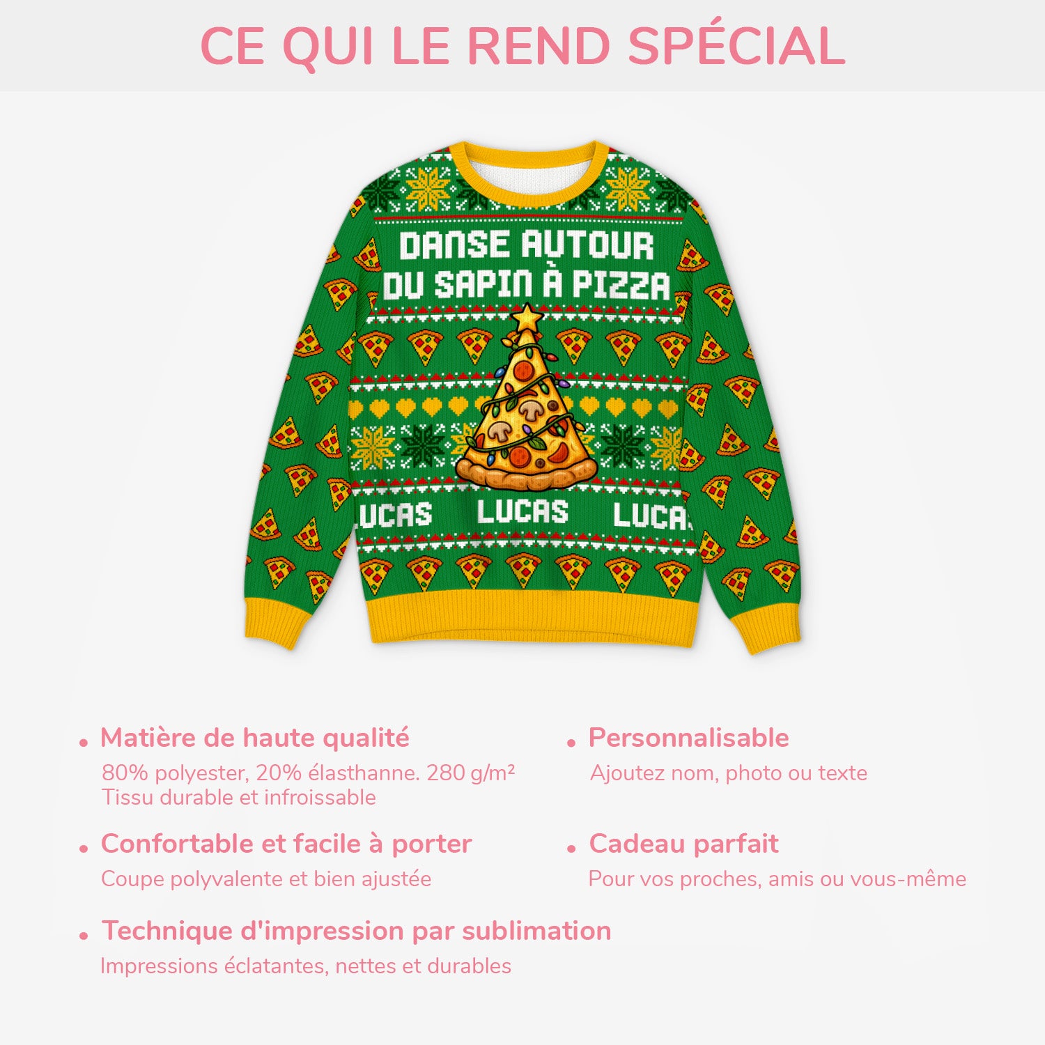 6402WFR5 pull de noel moche personnalise drole pour femme et homme sapin a pizza 6402wtvma