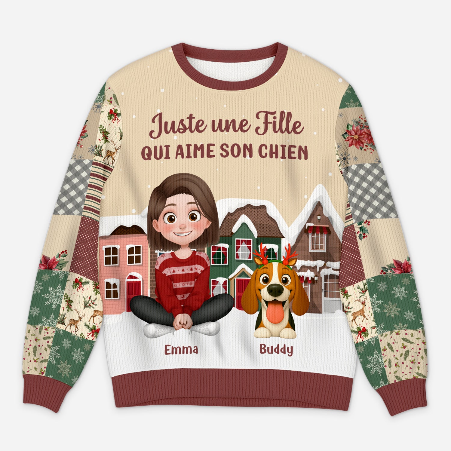 6405WFR1 pull de noel moche personnalise juste une fille qui aime son chien 6405wtvzc_6d0ab8ac 0520 45b8 9985 1ba9f63f69c8