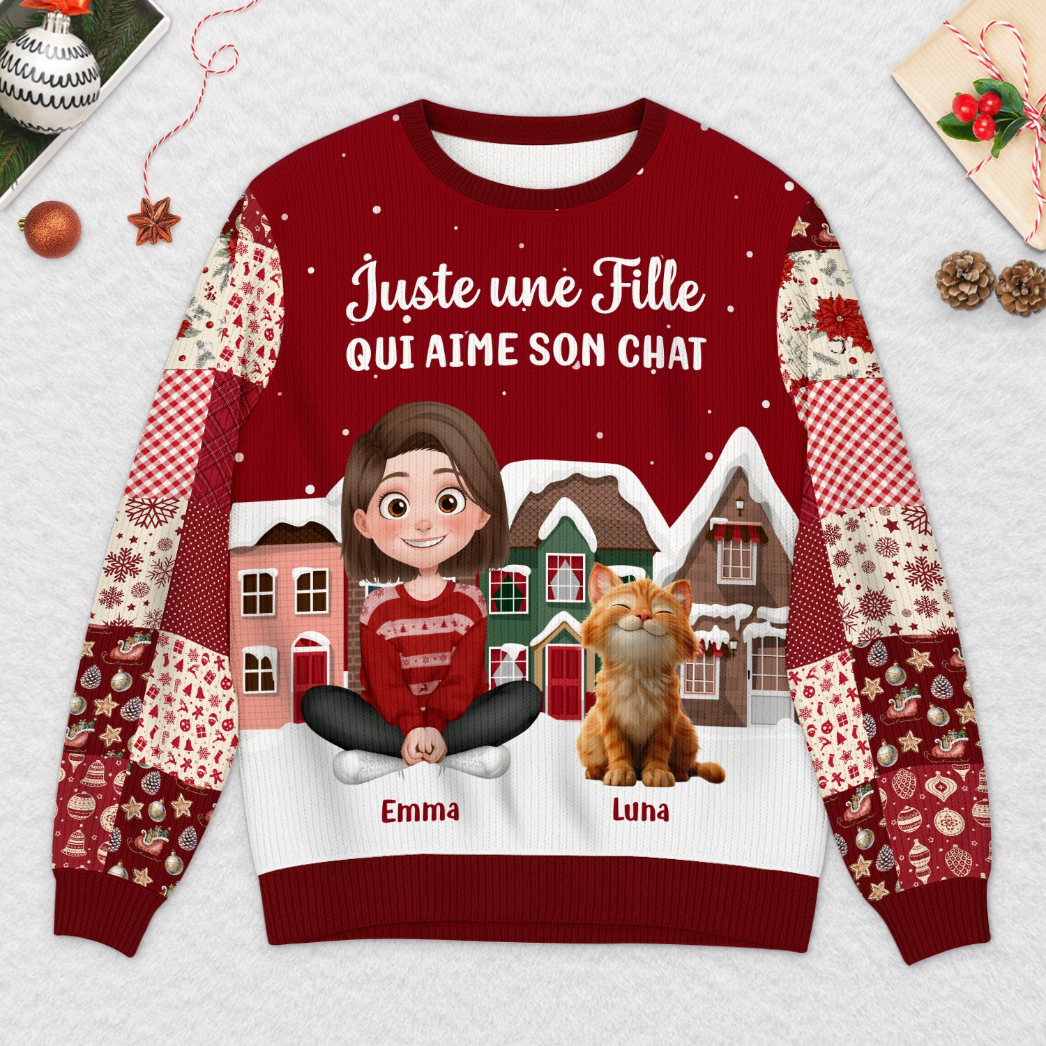 6405WFR2 pull de noel moche personnalise juste une fille qui aime son chat 6405wtvzd_96d8dd05 fec8 4763 891e 64376f05d910