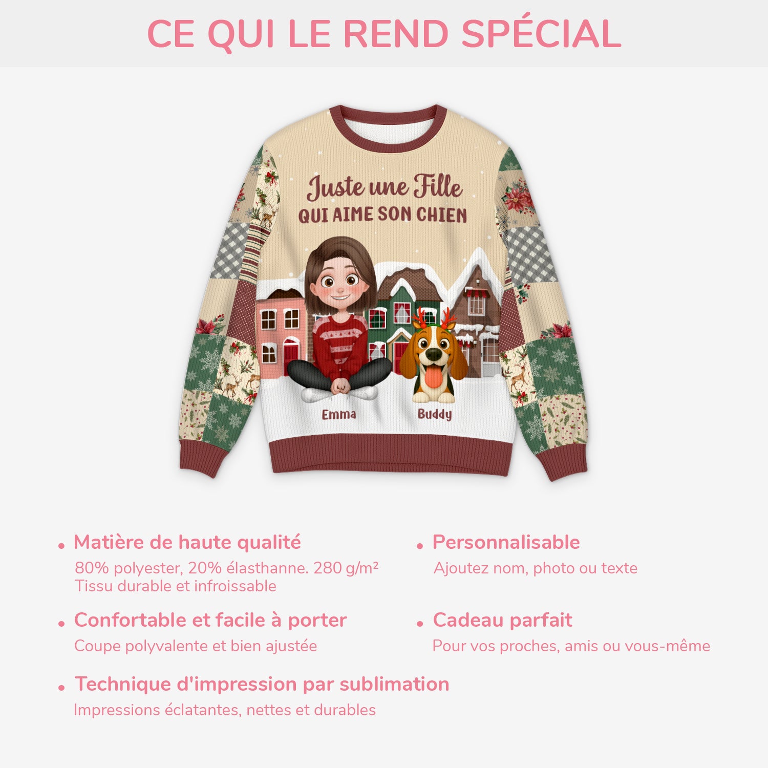 6405WFR5 pull de noel moche personnalise juste une fille qui aime son chien 6405wtvzc_77923084 fb27 4058 998d 12c20cdcb3df