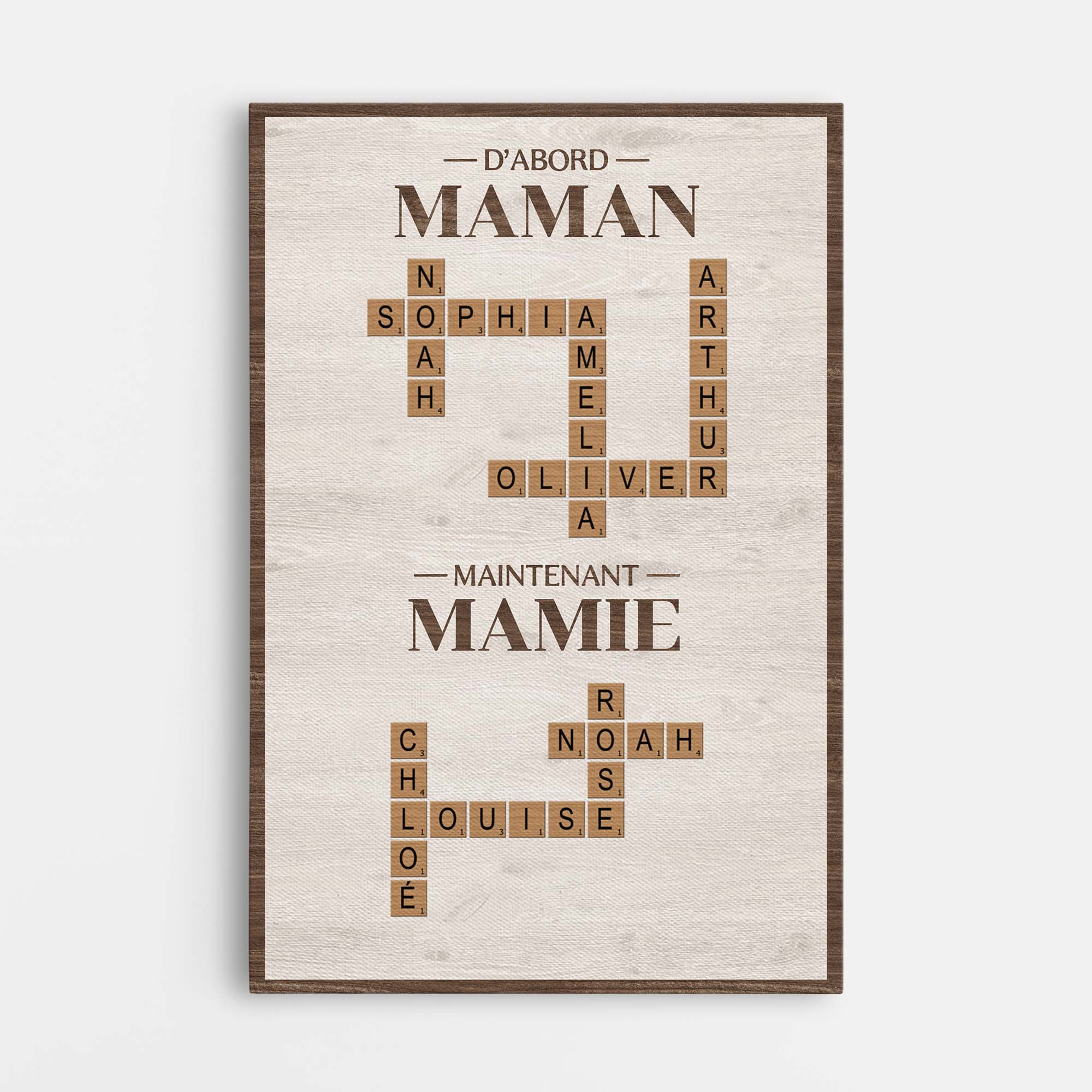 6416CFR1 toile personnalisee avec mots croises d_abord maman maintenant mamie 6416c6vna