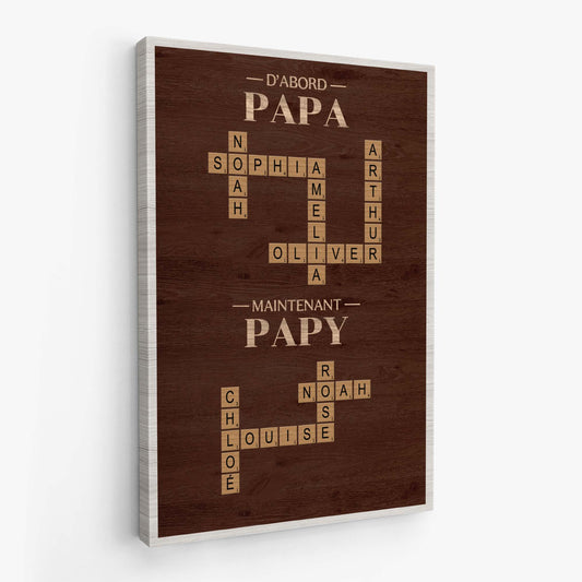 6416CFR1 toile personnalisee avec mots croises d_abord papa maintenant papy 6416c6vnb_2