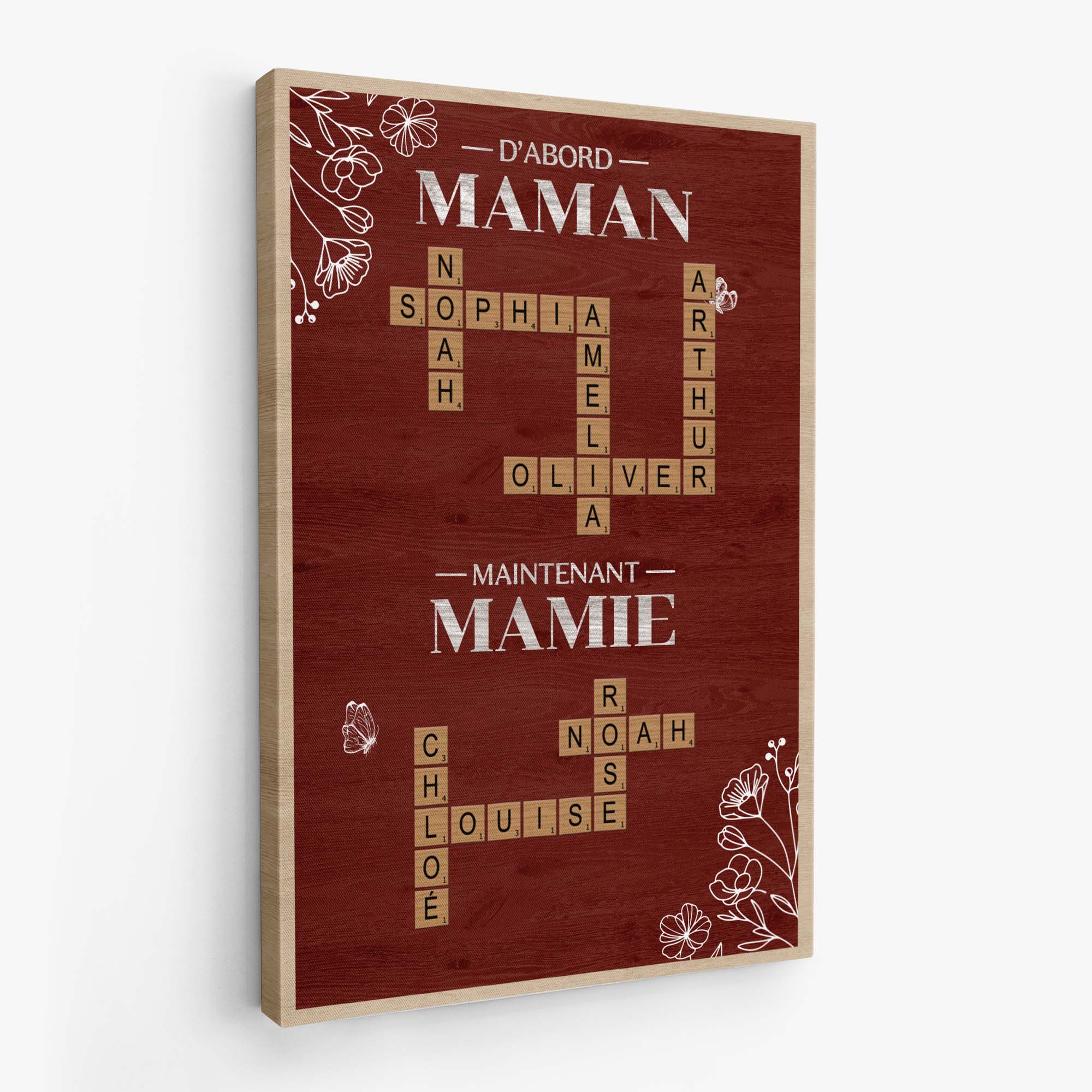 6416CFR2 toile personnalisee avec mots croises d_abord maman maintenant mamie 6416c6vna