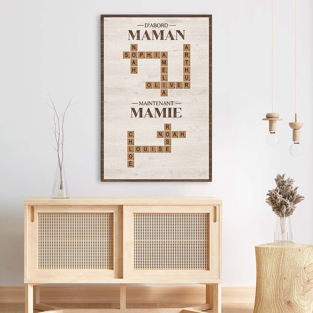 6416CFR3 toile personnalisee avec mots croises d_abord maman maintenant mamie 6416c6vna