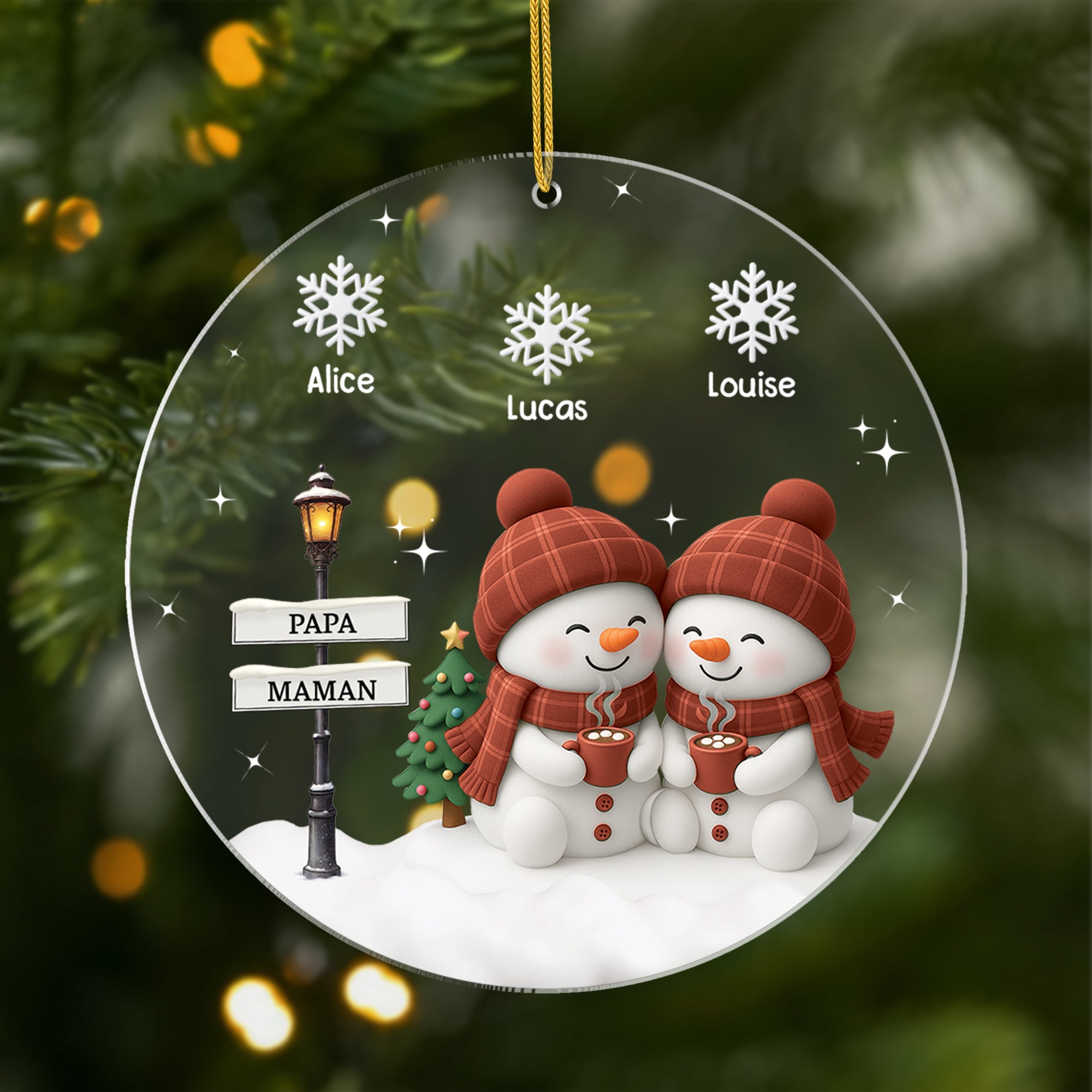 6421OFR1 effet dimpression 3d ornement acrylique personnalise famille grands parentsparents bonhomme de neige 6421o6vni