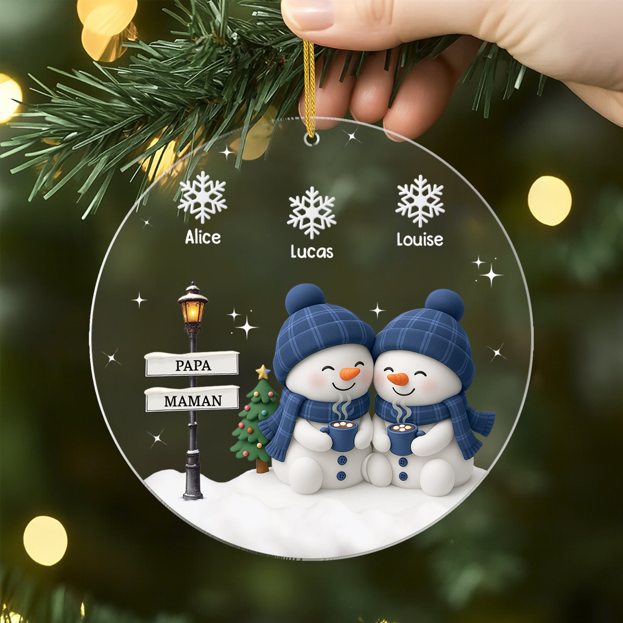 6421OFR2 effet dimpression 3d ornement acrylique personnalise famille grands parentsparents bonhomme de neige 6421o6vni