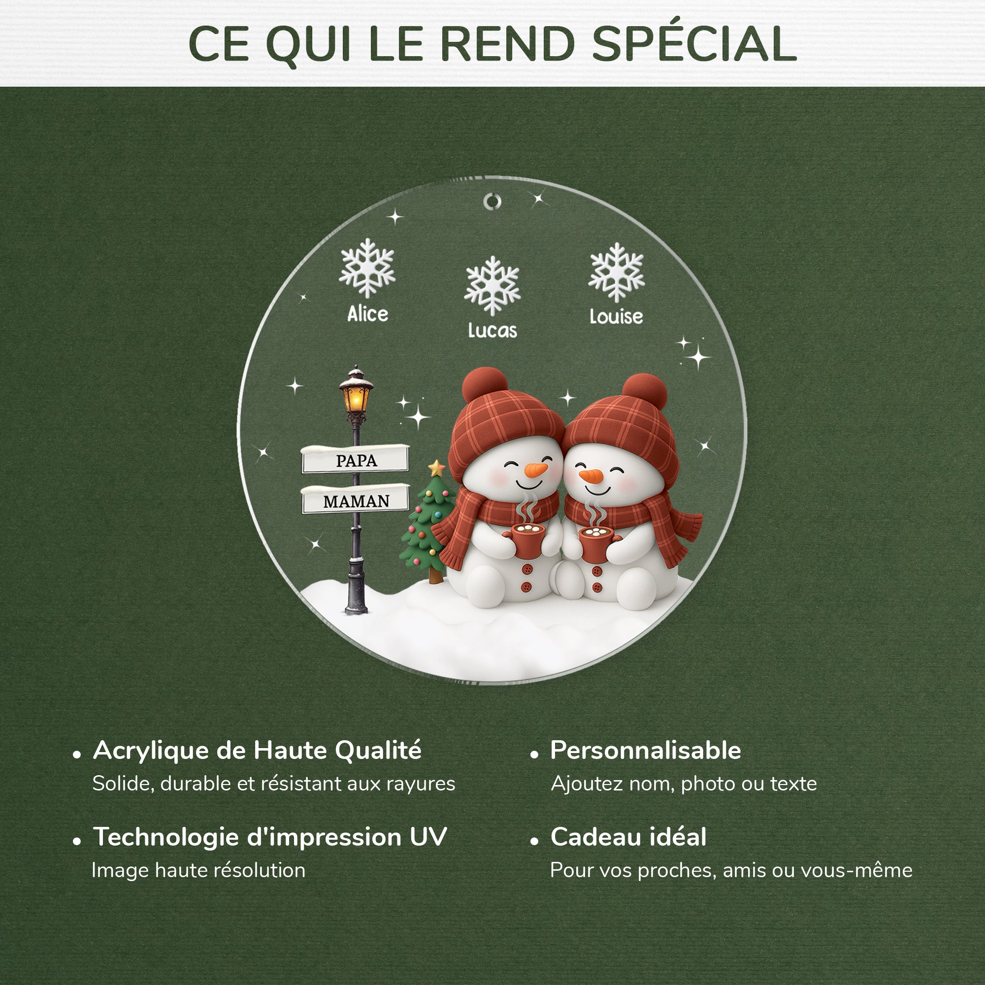 6421OFR4 effet dimpression 3d ornement acrylique personnalise famille grands parentsparents bonhomme de neige 6421o6vni