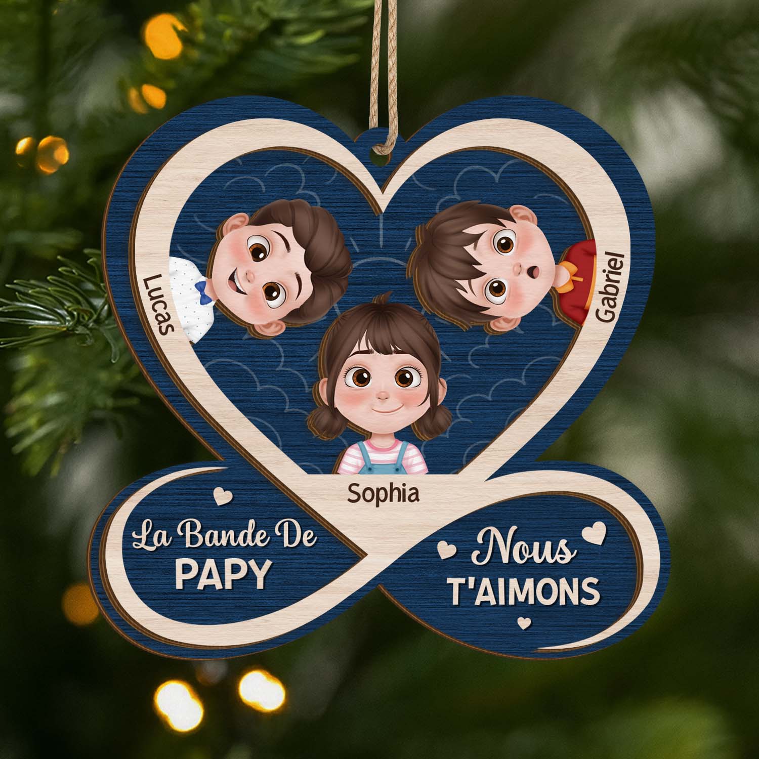 6423OFR1 ornement en bois a 2 couches personnalise la bande de mamie papy avec coeur 6423o6kmb