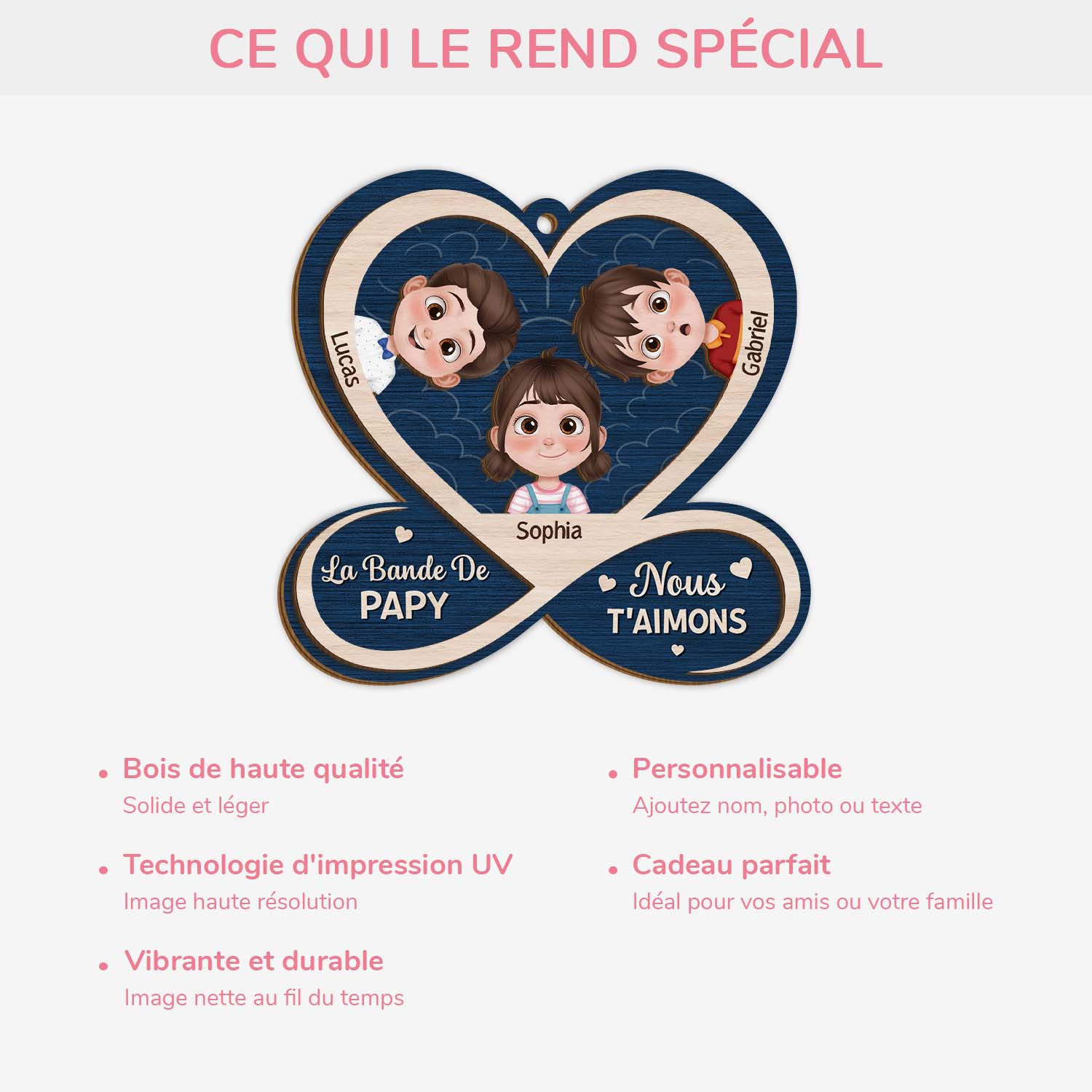 6423OFR4 ornement en bois a 2 couches personnalise la bande de mamie papy avec coeur 6423o6kmb