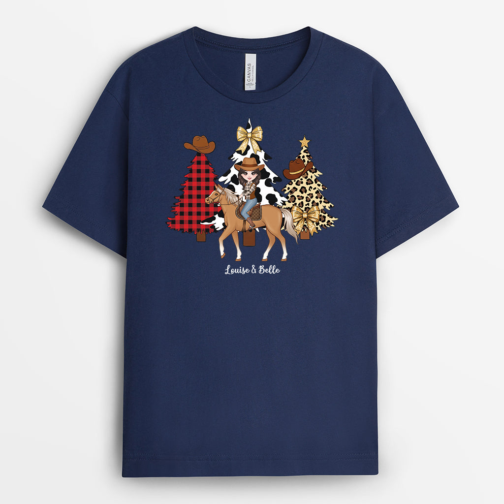 6431AFR2 t shirt noel personnalise pour femme une fille et son cheval 6431a3mau