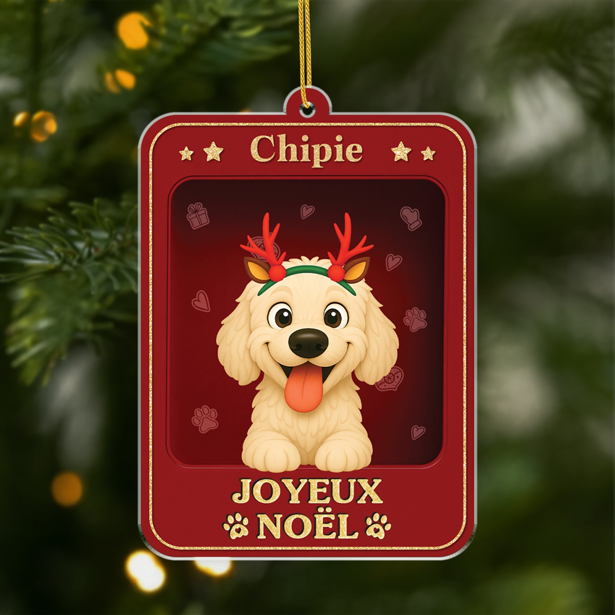 6442OFR1 effet dimpression 3d ornement acrylique personnalise joyeux noel avec chien 6442o8mzc