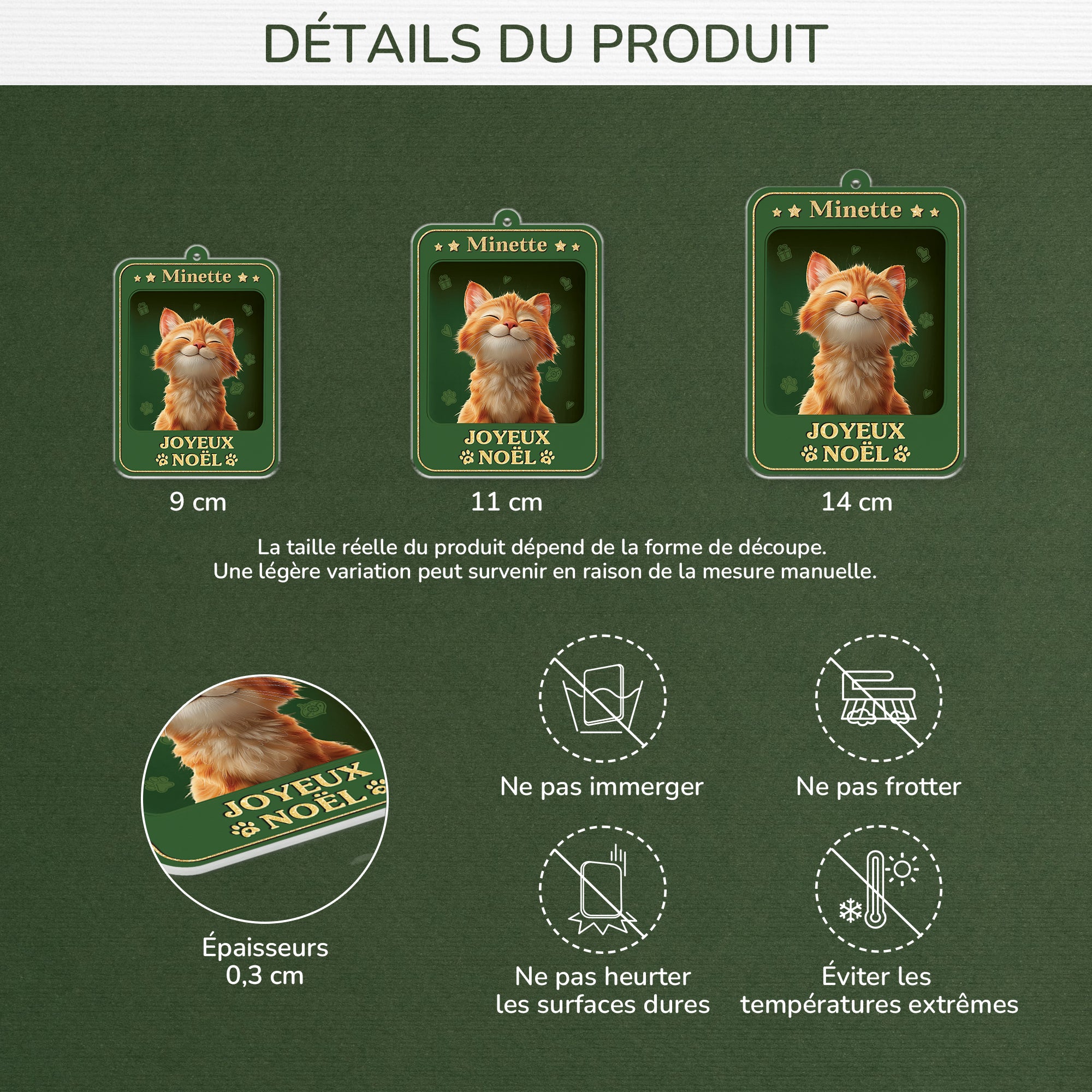 6442OFR3 effet dimpression 3d ornement acrylique personnalise joyeux noel avec chat 6442o8mzd