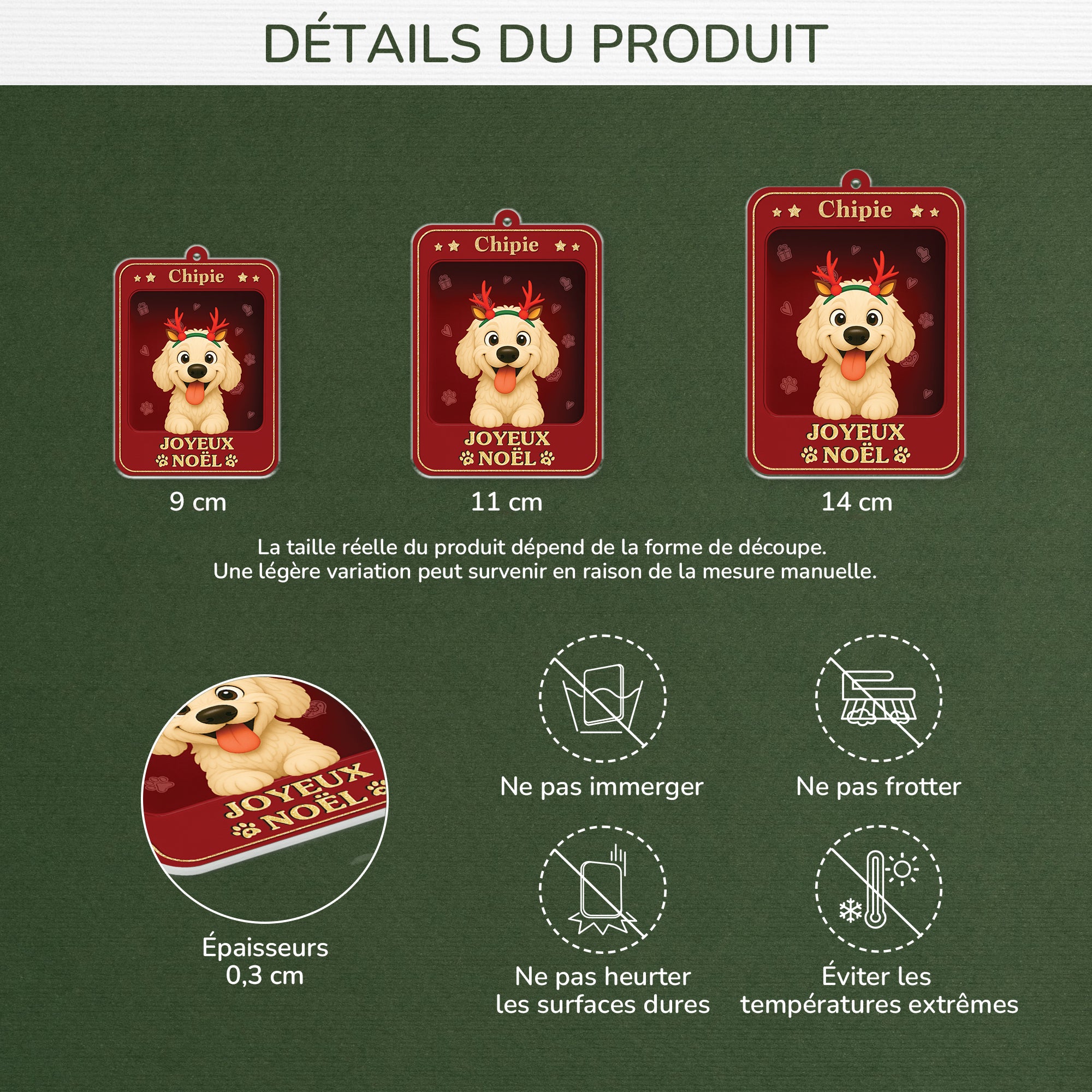 6442OFR3 effet dimpression 3d ornement acrylique personnalise joyeux noel avec chien 6442o8mzc