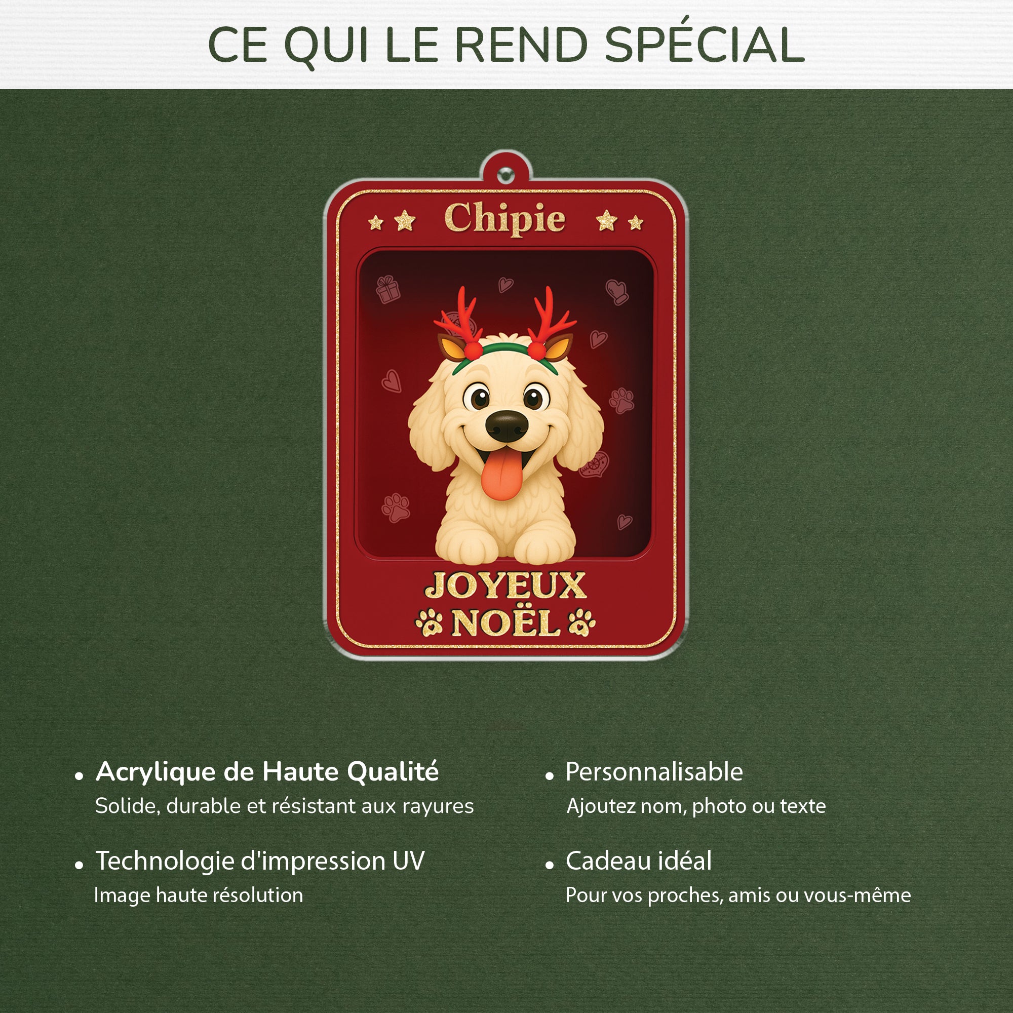 6442OFR4 effet dimpression 3d ornement acrylique personnalise joyeux noel avec chien 6442o8mzc