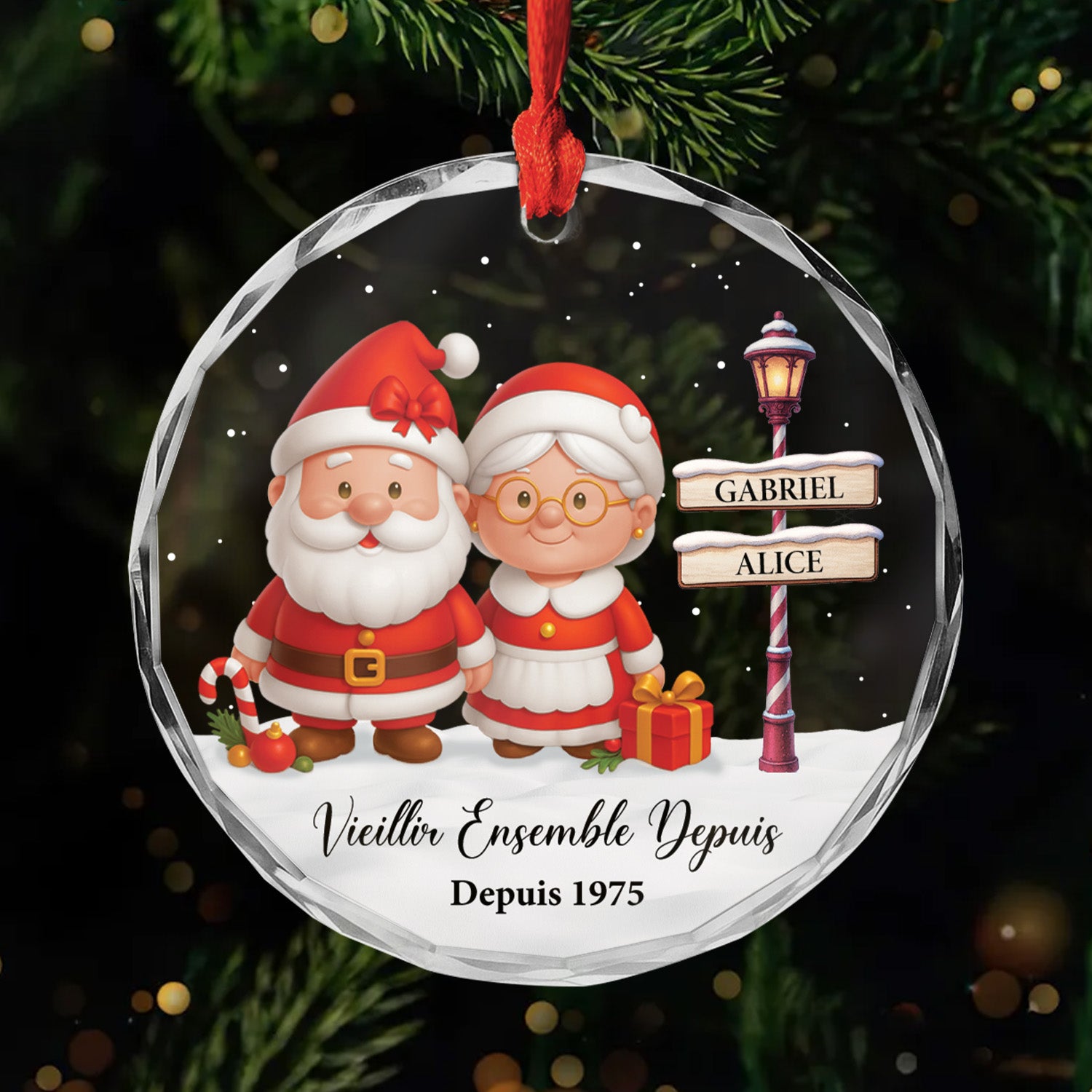 6446OFR1 ornement noel en verre personnalise vieillir ensemble petit couple 6446otl5g