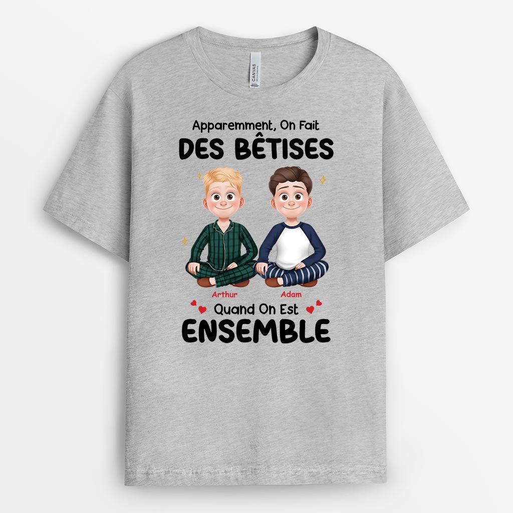 6449AFR2 t shirt personnalise ami pour femme et homme ensemble on fait des betises 6449akhwf