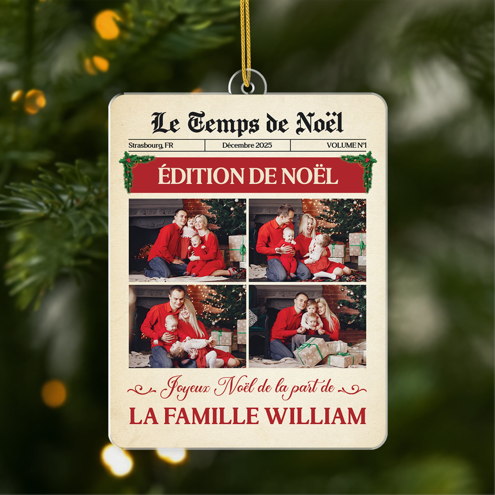6450OFR1 ornement acrylique personnalise avec photo famille le temps de noel 6450otvni