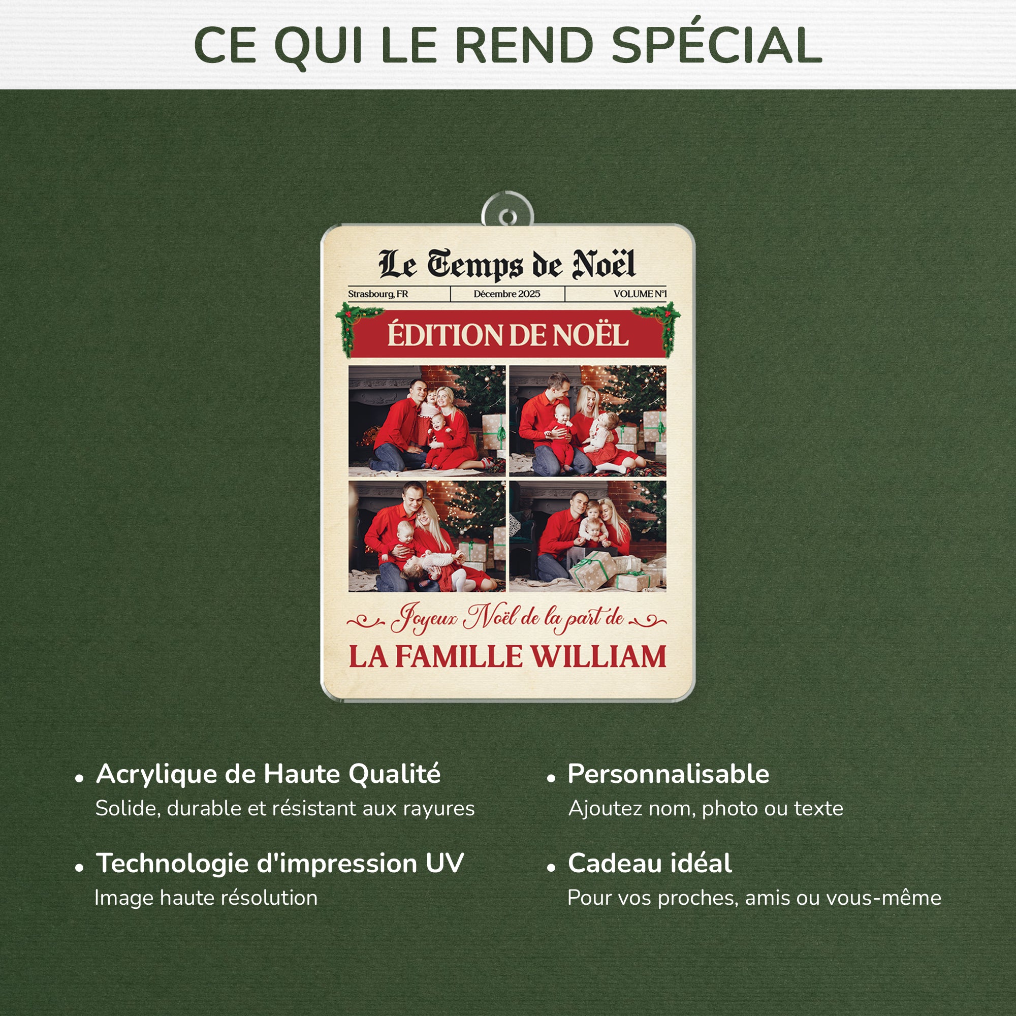 6450OFR4 ornement acrylique personnalise avec photo famille le temps de noel 6450otvni