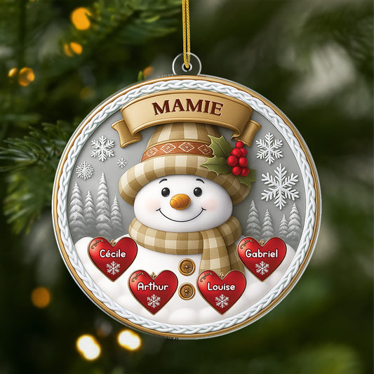6451OFR1 effet dimpression 3d ornement noel acrylique personnalise maman mamie bonhomme de neige avec coeur 6451o8qma