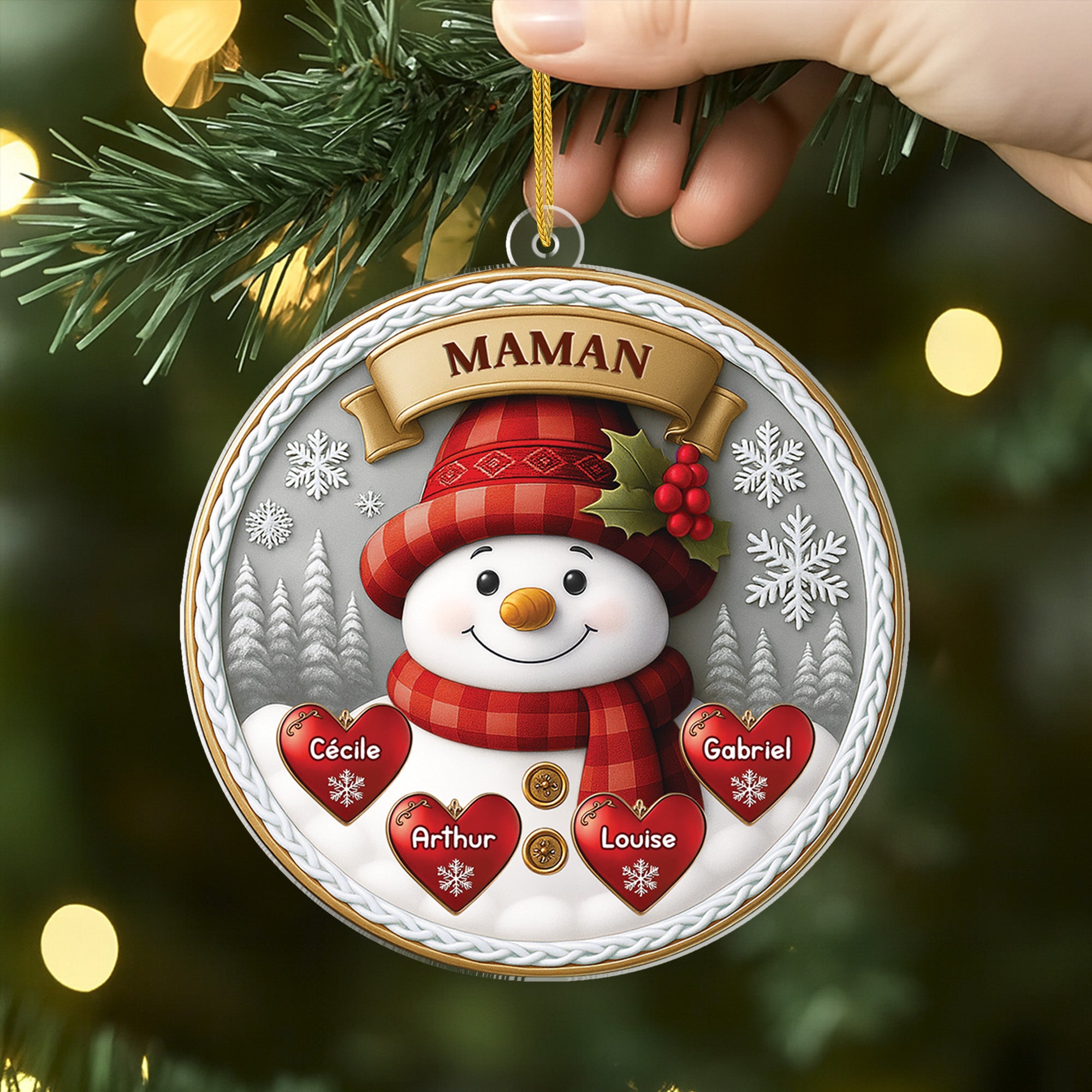 6451OFR2 effet dimpression 3d ornement noel acrylique personnalise maman mamie bonhomme de neige avec coeur 6451o8qma