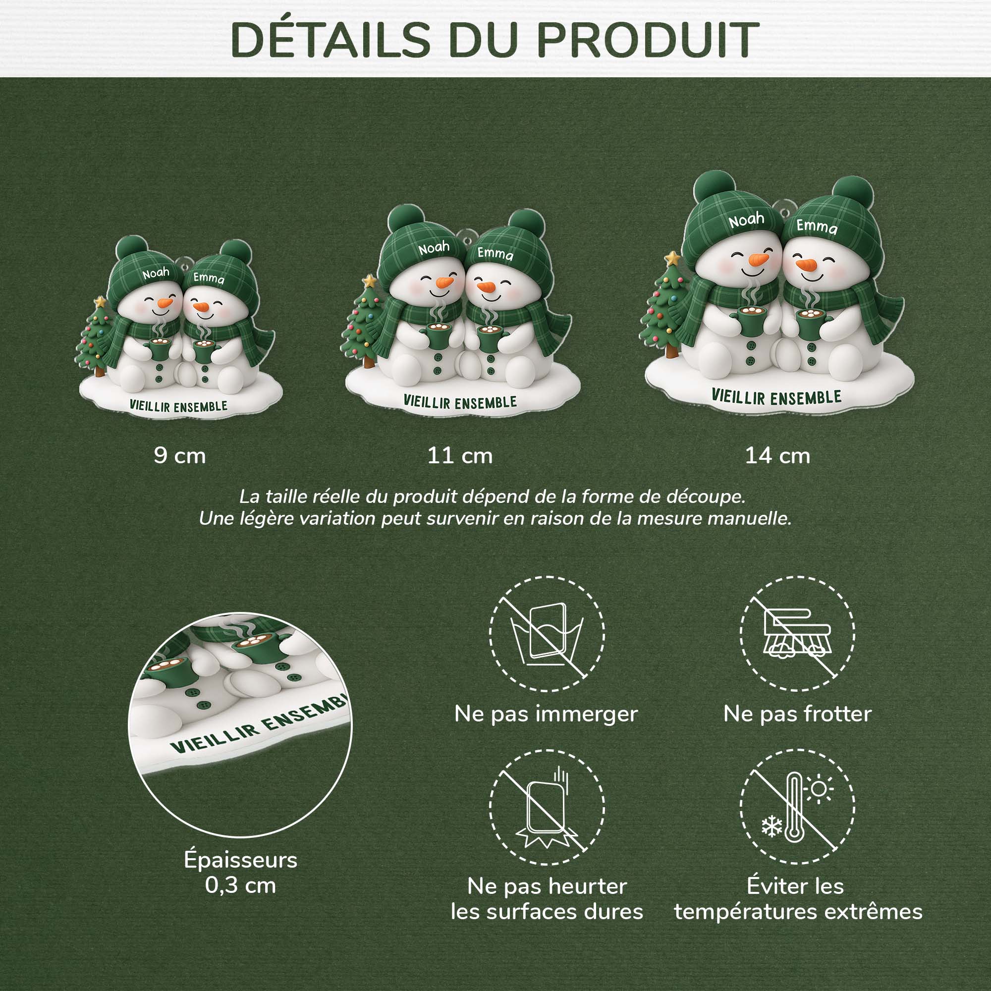 6452OFR3 effet dimpression 3d ornement noel acrylique personnalise couple bonhomme de neige 6452o8v5g