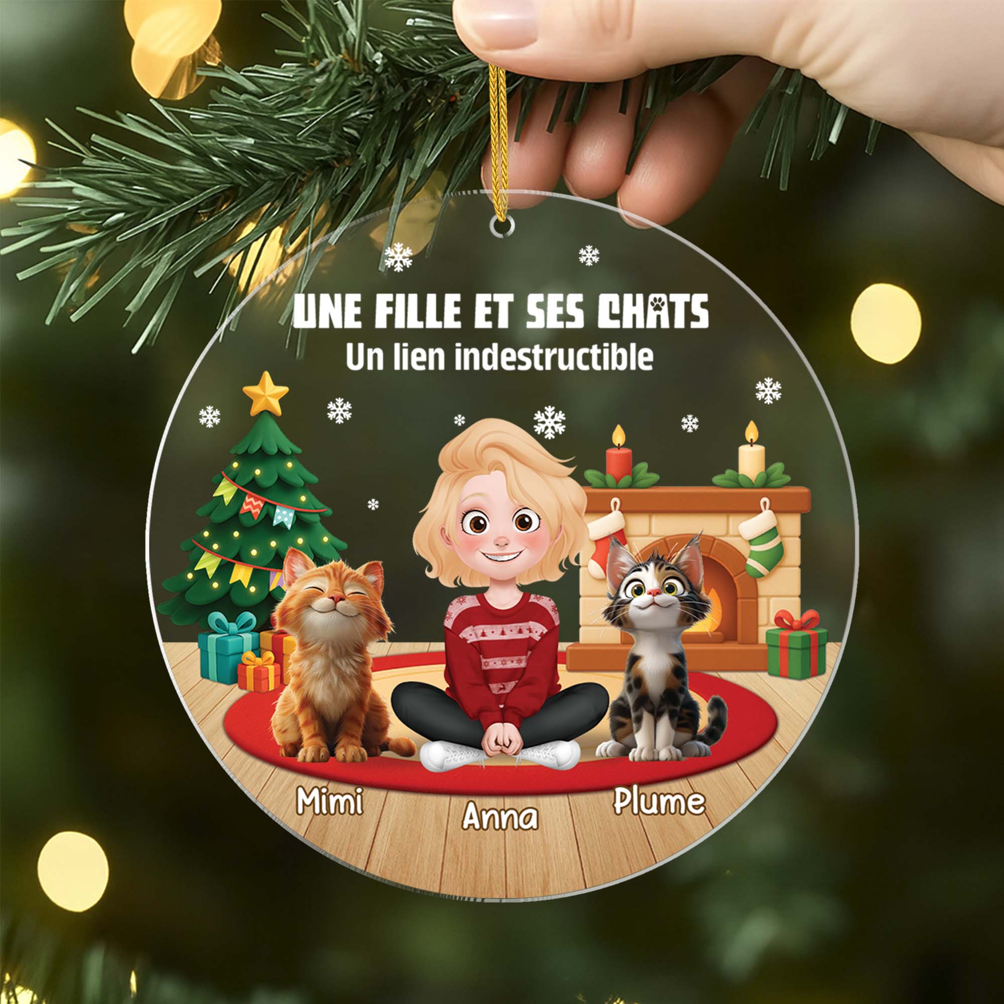 6454OFR2 ornement noel acrylique personnalise moi et mon chat 6454okm5c