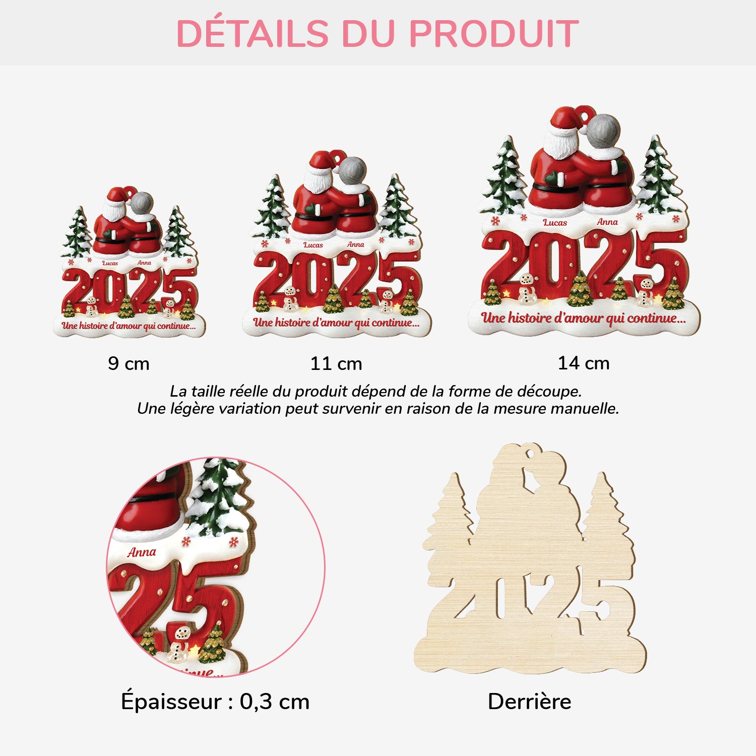 6455OFR3 ornement noel en bois a 1 couche personnalise couple une histoire d_amour 6455otqtg