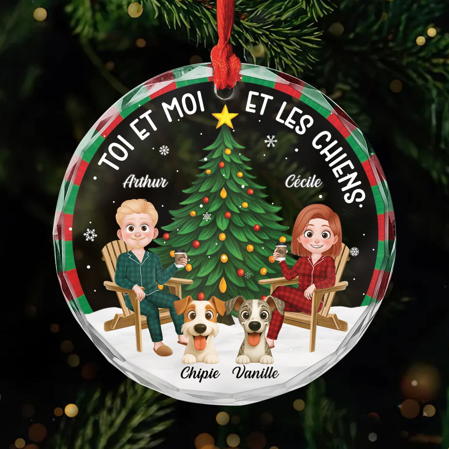 6458OFR1 ornement en verre personnalise couple toi moi et le chien avec sapin de noel 6458o3vmc_d0c15b46 01a0 4def 995e c6052af01c12