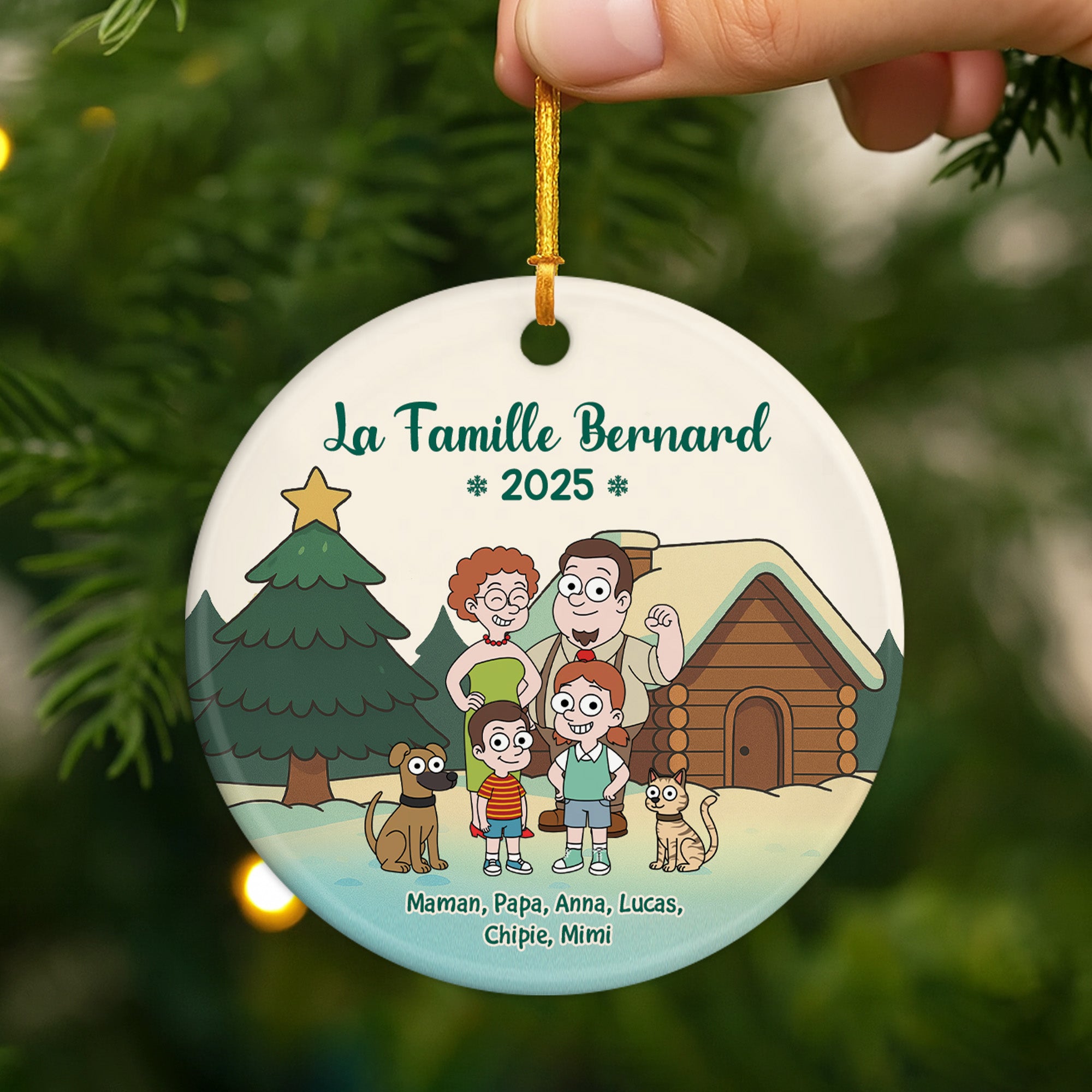 6460OFR2 ornement ceramique personnalise famille noel avec notre chien et chat 6460o3kti