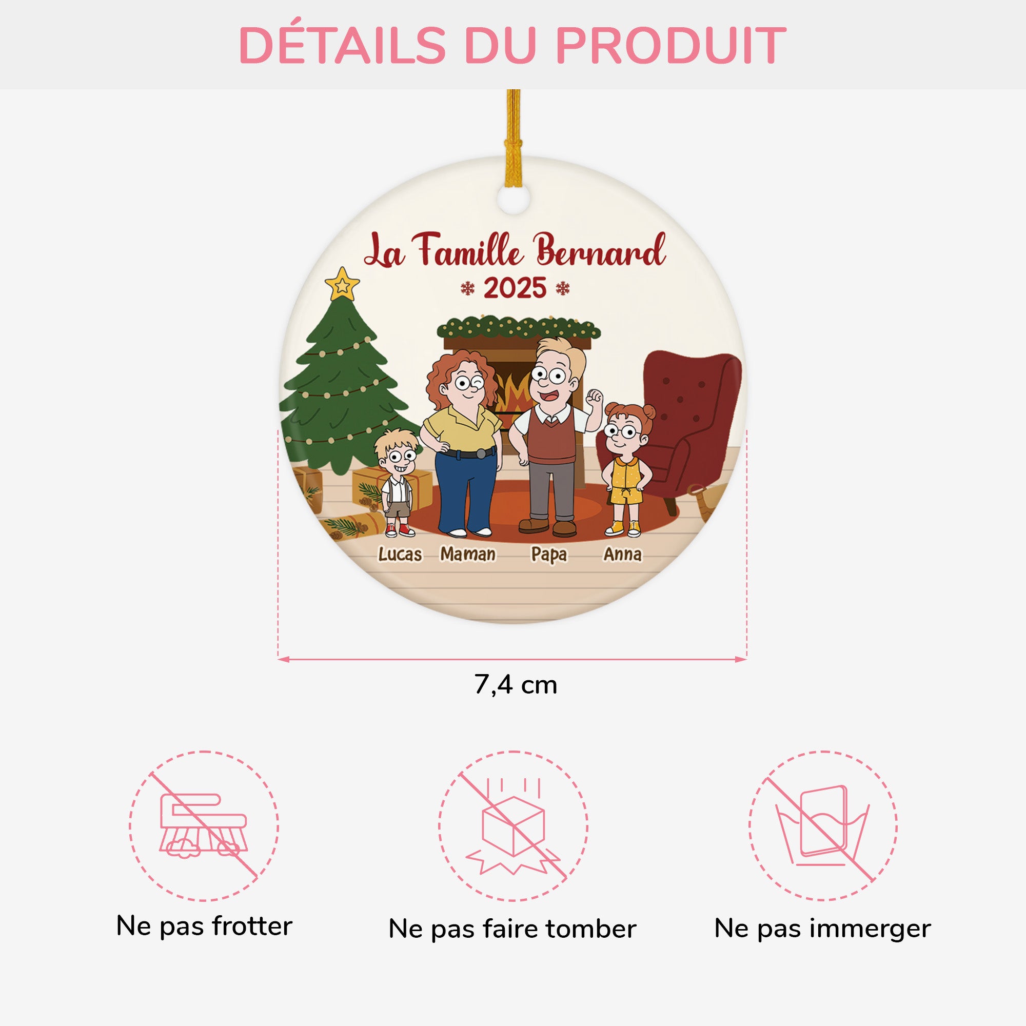 6460OFR3 ornement ceramique personnalise famille noel avec notre chien et chat 6460o3kti