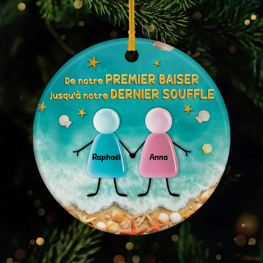 6463OFR1 ornement noel ceramique personnalise couple de notre premier baiser 6463otvqg