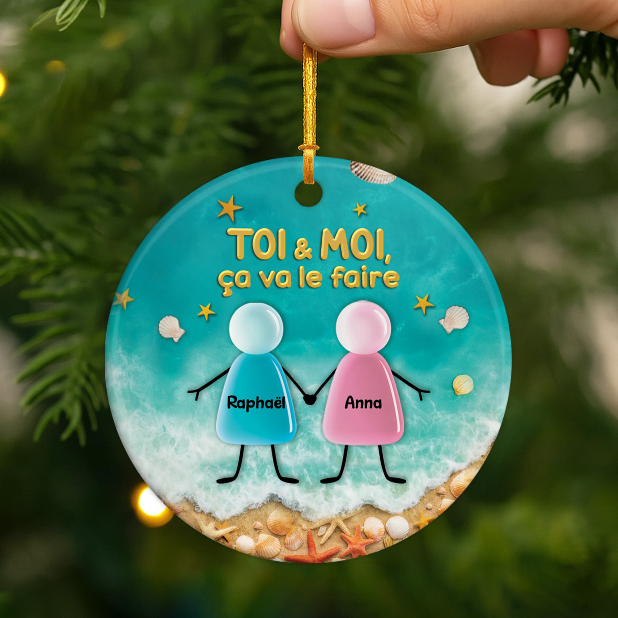 6463OFR2 ornement noel ceramique personnalise couple de notre premier baiser 6463otvqg