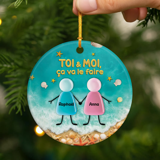 6463OFR2 ornement noel ceramique personnalise couple de notre premier baiser 6463otvqg