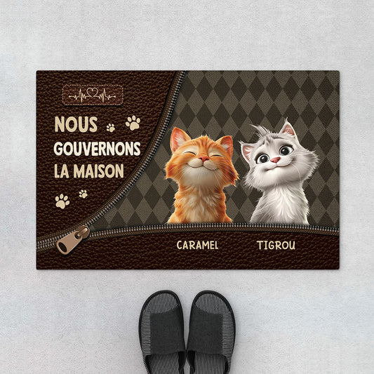 6464DFR1 paillasson personnalise chat nous gouvernons la maison 6464d6v5d