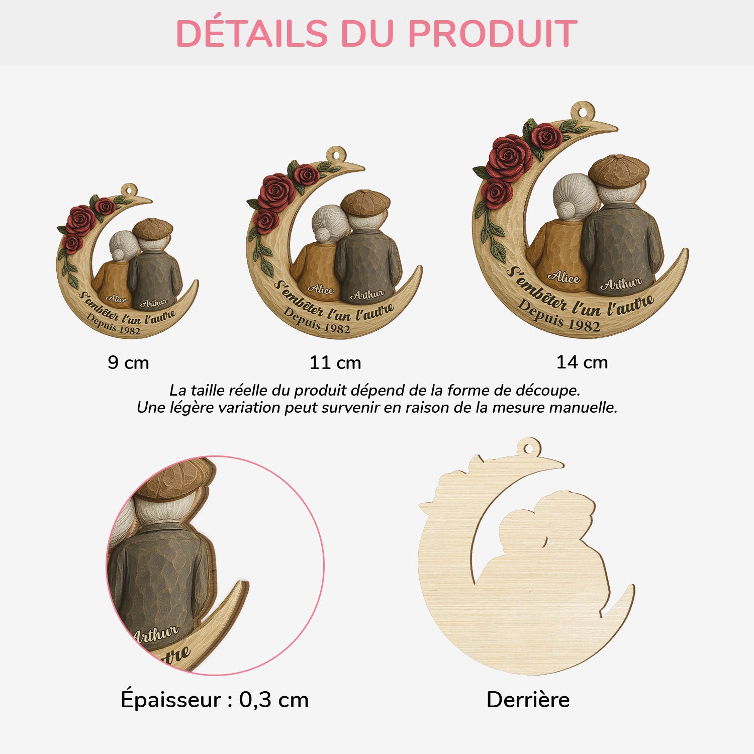 6466OFR3 ornement noel en bois a 1 couche personnalise couple sembeter lun lautre 6466o6v5g