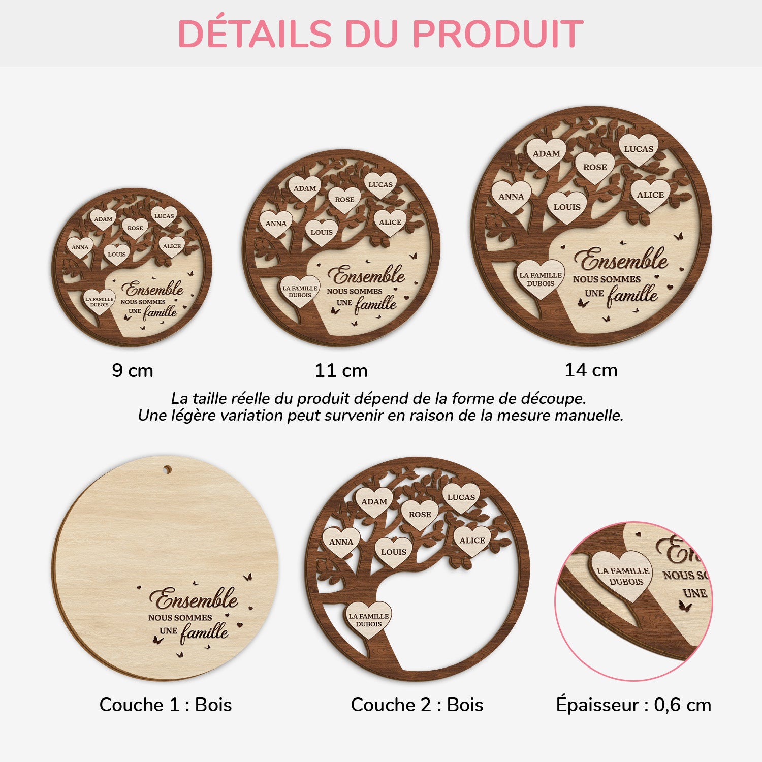 6469OFR3 ornement noel en bois a 2 couches personnalise la famille 6469o3zmi