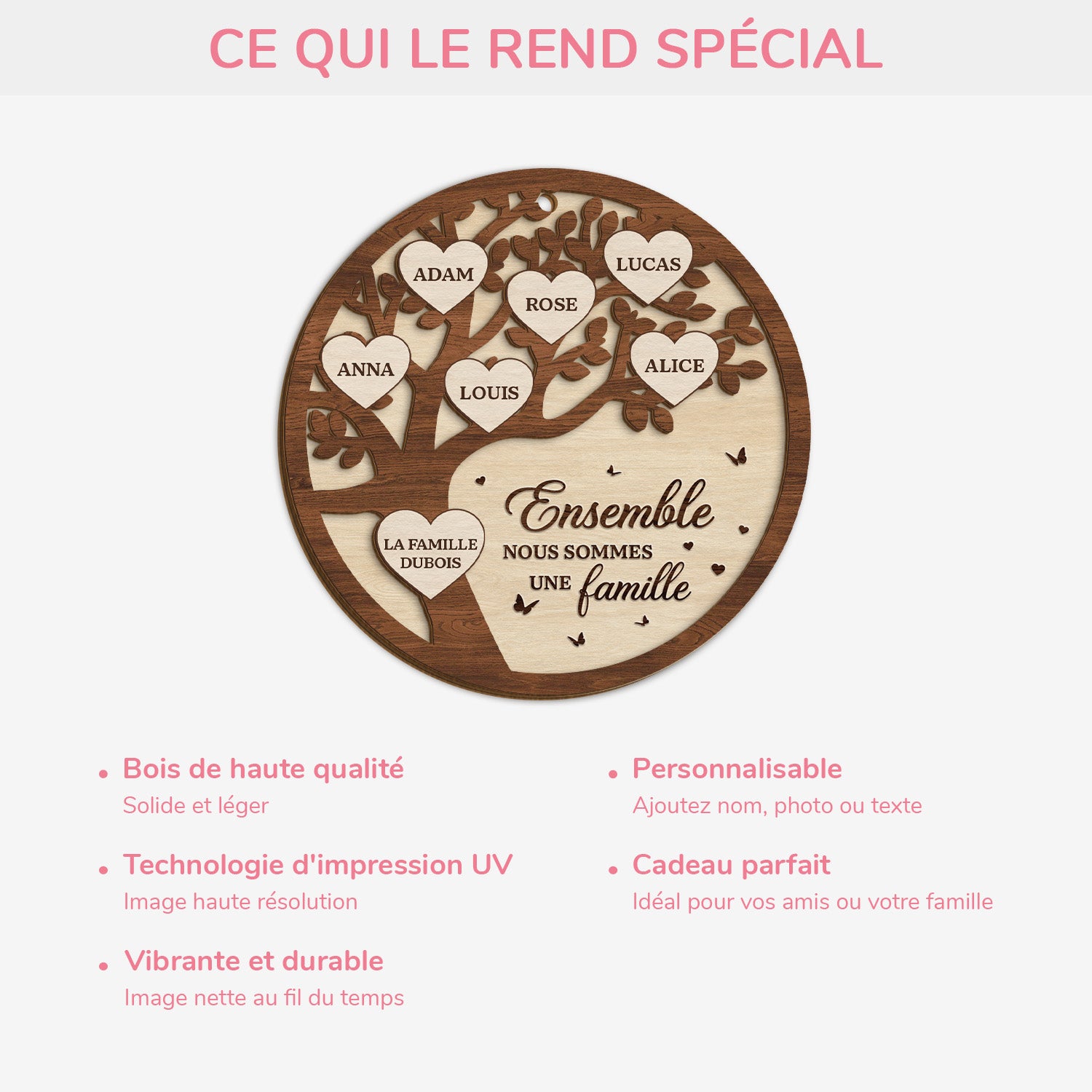 6469OFR4 ornement noel en bois a 2 couches personnalise la famille 6469o3zmi